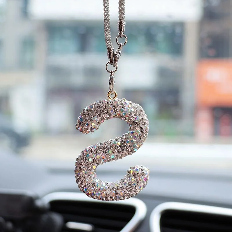 آویز آینه عقب خودرو، آویز کریستالی خوش شانس، لوازم جانبی تزئینی خودرو نگین دار برای خانم ها (نقره ای، یک سایز)