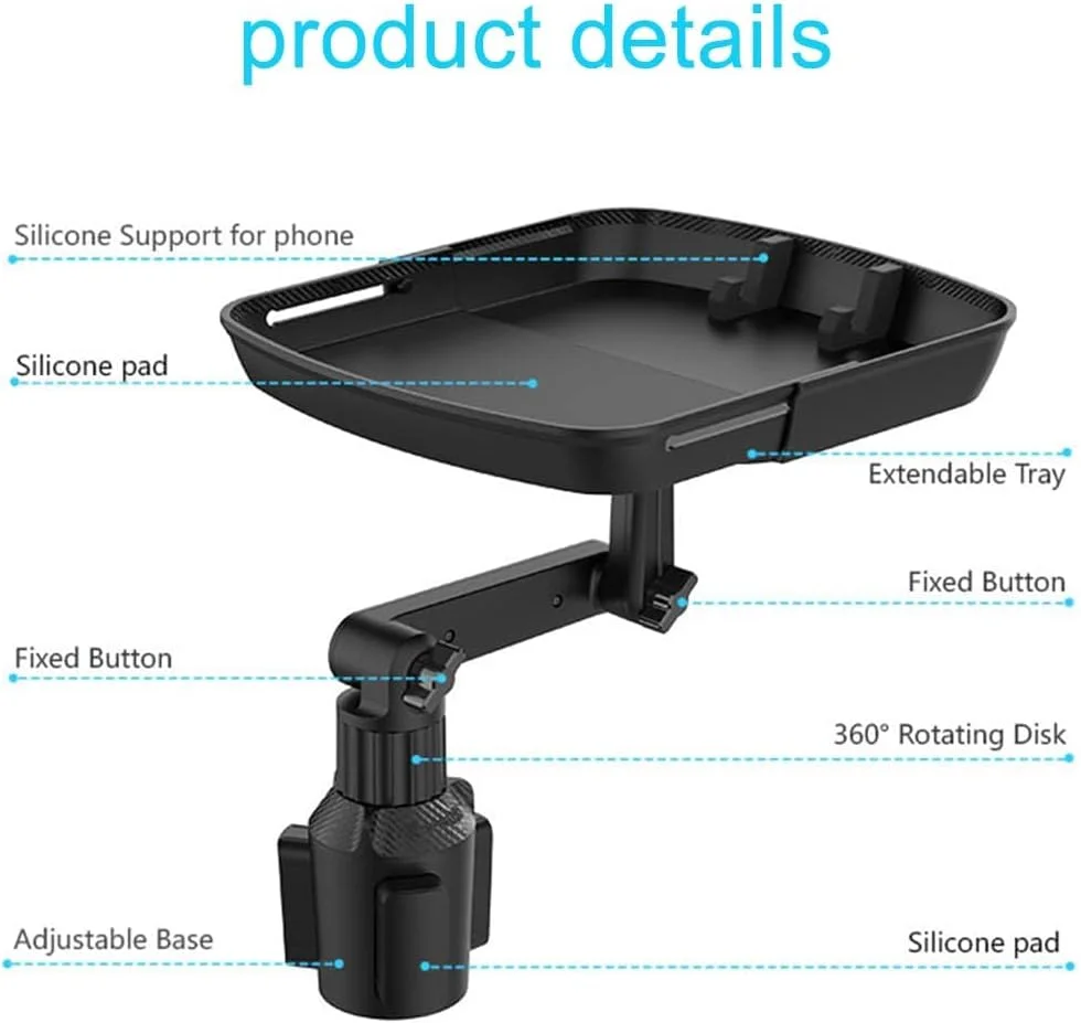 میز سینی جالیوانی NALACAL، چرخش 360 درجه، قابل تنظیم، ضد لغزش، مشکی، پلاستیکی، مناسب برای همه خودروها
