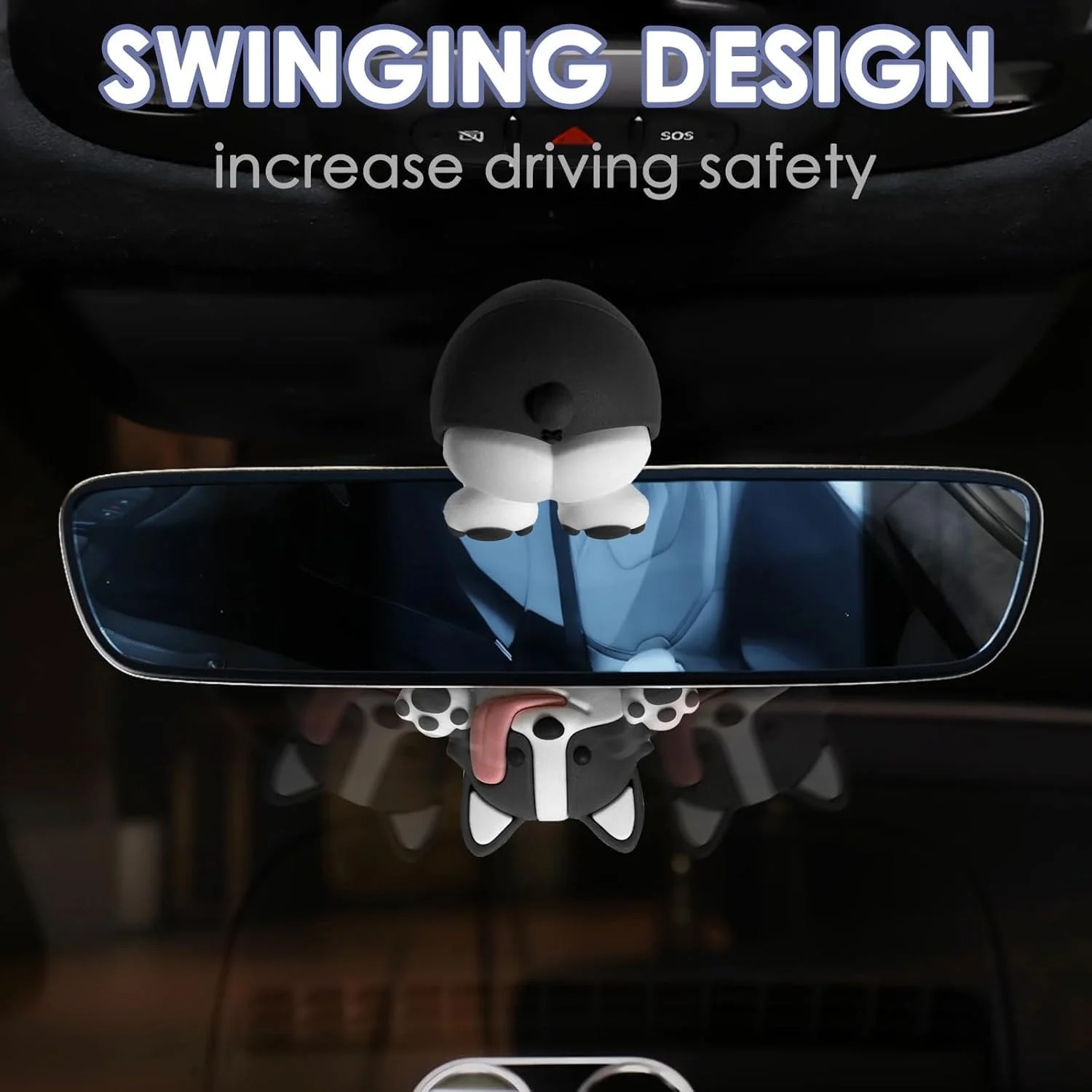 آویز آینه خودرو سگ گهواره ای بامزه آزونی، خوشبو کننده خودرو، آویز آینه خودرو، لوازم جانبی داخلی خودرو، تزئین آینه عقب (خاکستری)