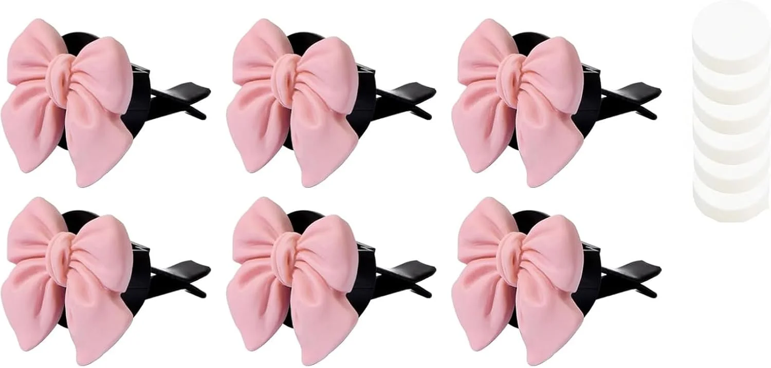 گیره دریچه هوا خودرو طرح پاپیون صورتی تزویق، 6 عددی، لوازم جانبی خودروی زیبا برای خانم ها، خوشبو کننده هوای خودرو، تزئینات دریچه تهویه مطبوع داخلی خودرو برای اتومبیل و کامیون