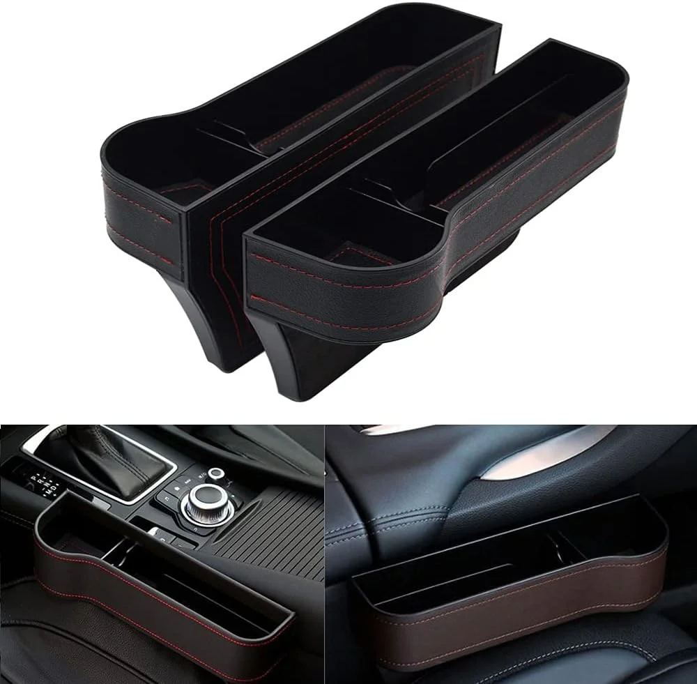 کیف چرمی ارگانایزر صندلی خودرو یانیی اسپرت، جعبه نگهداری وسایل و پرکننده فضای خالی صندلی خودرو، جای کیف پول، جای تلفن همراه و لوازم جانبی (قهوه ای سمت چپ)
