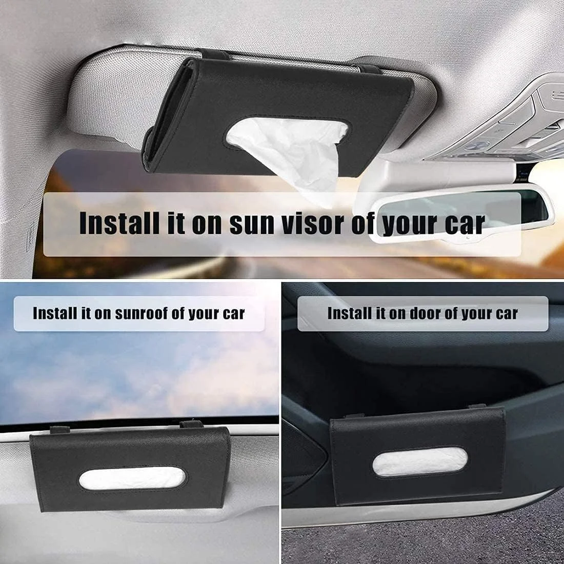 جا دستمال کاغذی خودرو ELECDON، نگهدارنده دستمال کاغذی آفتابگیر، چرمی PU مشکی، جعبه دستمال کاغذی آویز، کیف پشتی صندلی، لوازم جانبی داخلی، کیسه حوله ای، جعبه پرکننده، سازمان دهنده کیسه زباله، هدیه