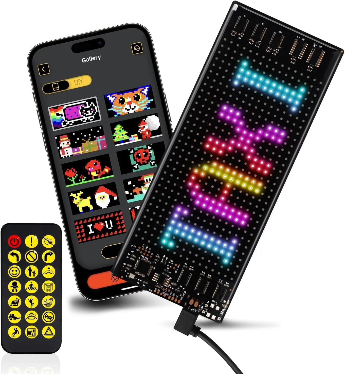 تابلو ال ای دی خودرو KASTWAVE [کنترل هوشمندتر با اپلیکیشن] [بهبود یافته با لامپ های LED]، پنل ماتریس ال ای دی انعطاف پذیر 7''x3'' کنترل بلوتوث 5.0 USB 5V تابلوی ال ای دی قابل برنامه ریزی DIY برای لوازم جانبی خودرو تاکسی