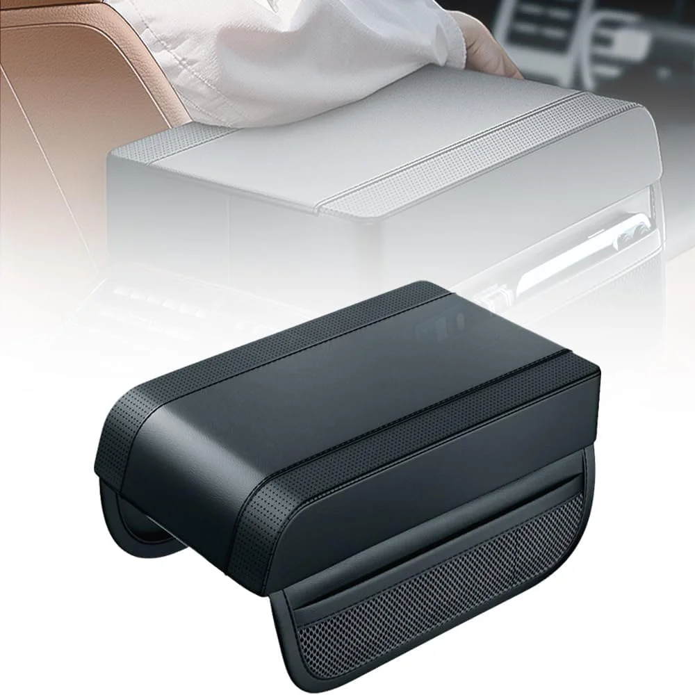 روکش کنسول وسط پینکه، پد جعبه زیر آرنج خودرو چرمی فوم حافظه دار، روکش زیر آرنج ضد آب خودرو جهانی با 2 کیف نگهداری، لوازم جانبی داخلی خودرو (مشکی)