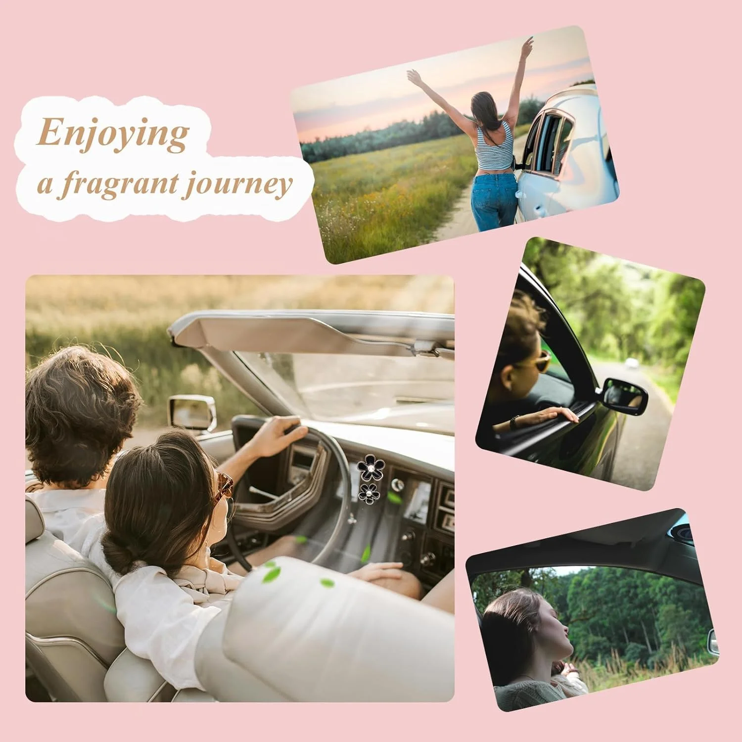 گیره های دریچه هوا طرح گل تزویق، 4 عدد گیره مشکی طرح گل آفتابگردان، خوشبو کننده هوا خودرو با رایحه اسطوخودوس، گیره های قابل شارژ