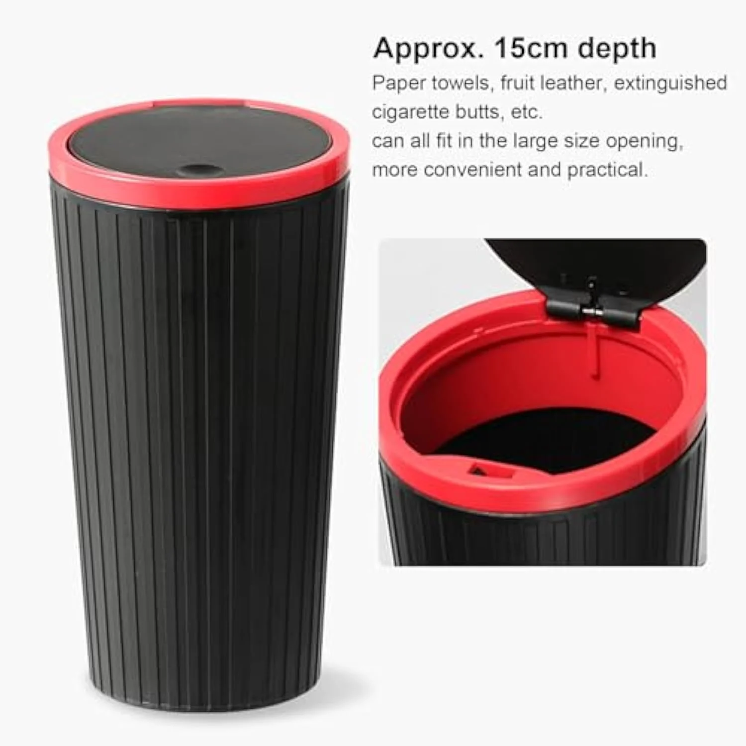 جای لیوان سطل زباله خودرو 2 عددی، سطل آشغال کوچک با 90 عدد کیسه مشکی، سطل کوچک درب دار، لوازم جانبی خودرو ضد نشت، مشکی قرمز