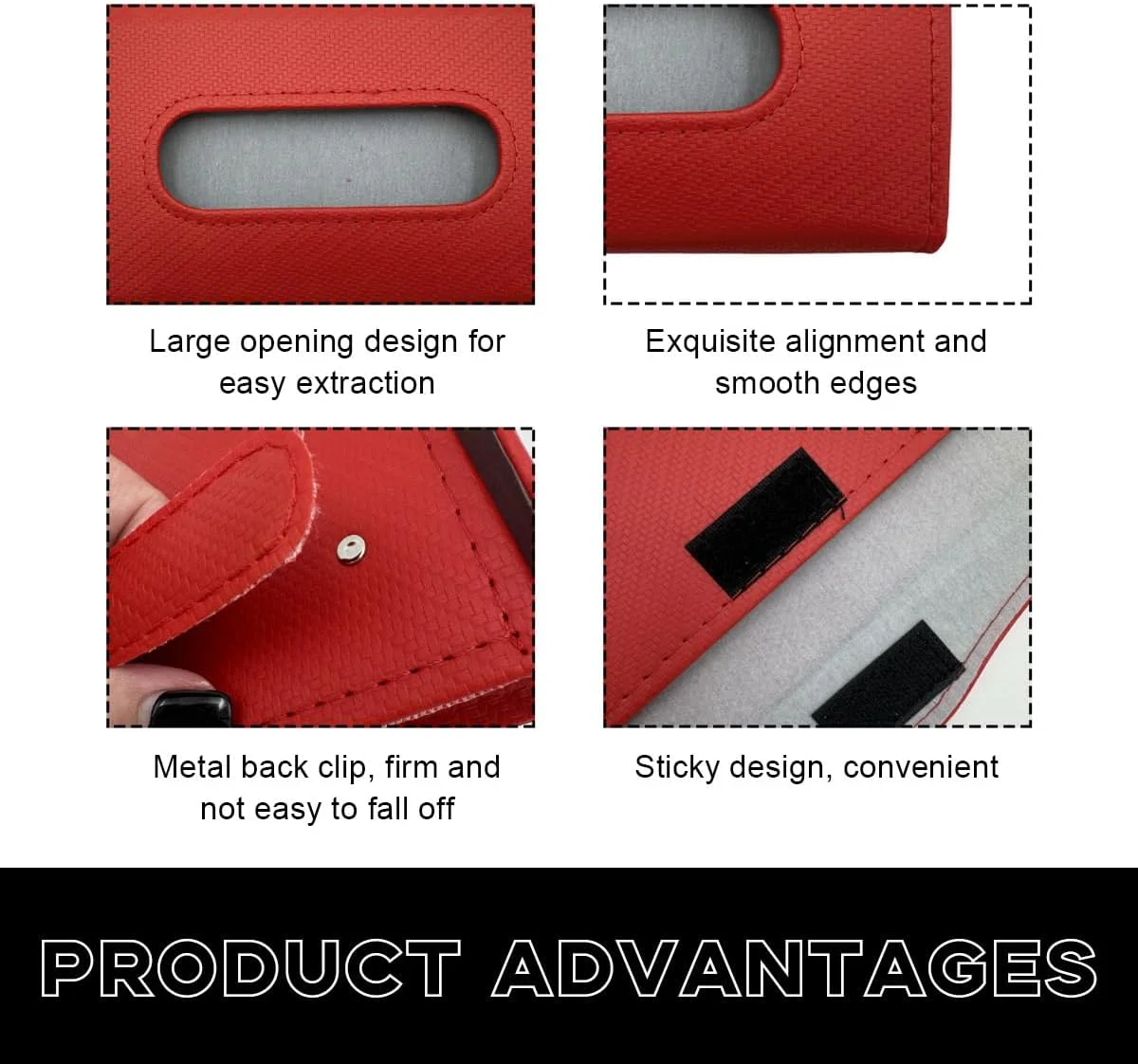 جا دستمال کاغذی خودرو، نگهدارنده دستمال کاغذی چرمی آفتابگیر خودرو، پخش کننده ماسک، نگهدارنده جعبه دستمال کاغذی جهانی خودرو برای آفتابگیر و صندلی عقب، لوازم جانبی داخلی خودرو برای کامیون SUV (قرمز، فیبر کربن)