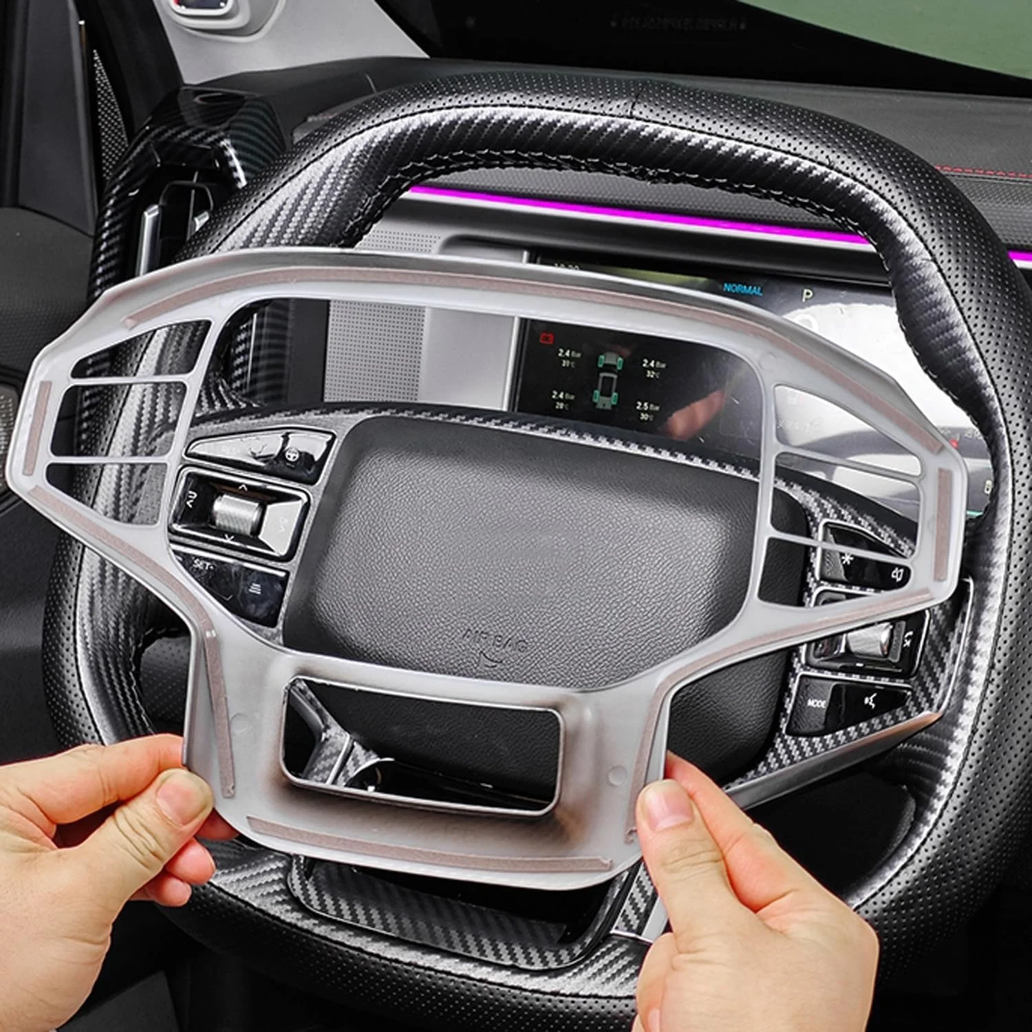 روکش دکمه های فرمان مناسب برای چری جتور T2، لوازم جانبی داخلی خودرو با طرح فیبر کربن ABS مناسب برای Travellar مدل 2023-2025.