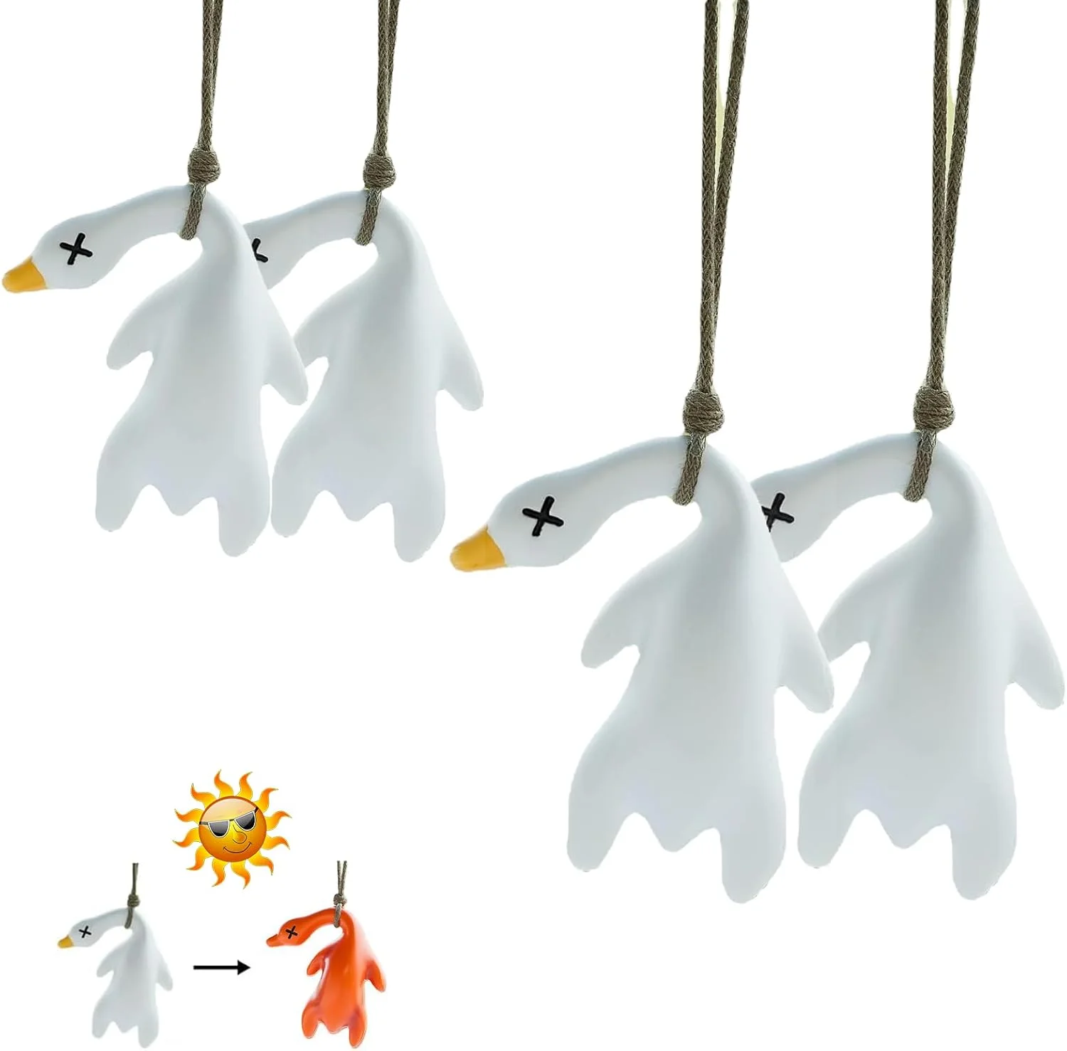 آویز تزئینی اردک برای خودرو - آویز آینه عقب، جاکلیدی اردک بامزه و آویز آینه، آویز اردک کبابی تغییر رنگ دهنده برای تزئینات خودرو (25 سانتی متر)