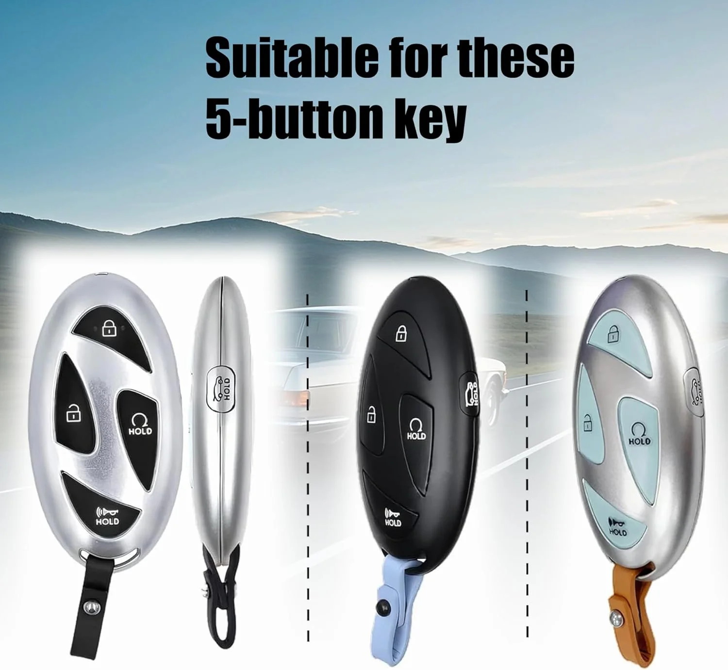 کاور ریموت 5 دکمه فوکموئکس برای هیوندای (توسان/النترا/سانتافه/کونا/سوناتا 2024-2025) | قاب محافظ ریموت با جاکلیدی ضد گم شدن | لوازم جانبی خودرو با اندازه جهانی (سفید)
