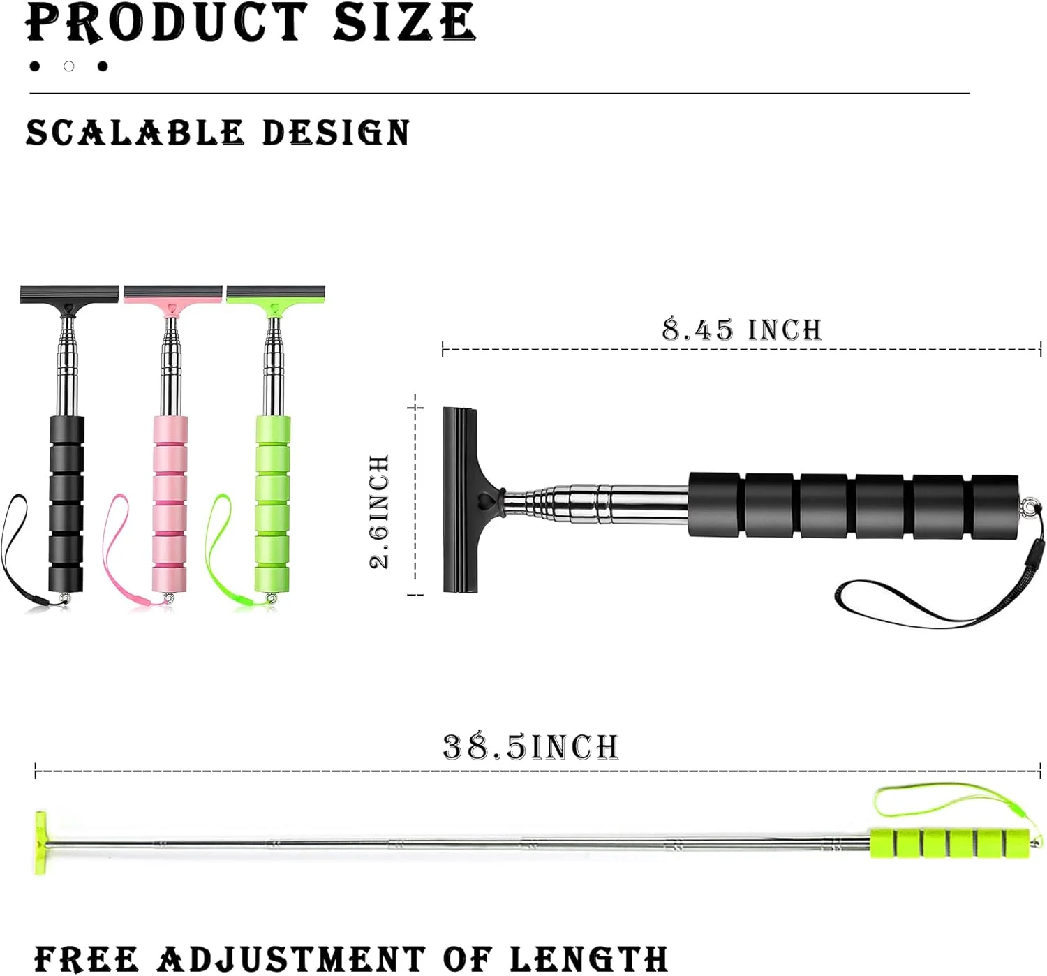 YZXODN ست 3 عددی تیغه لاستیکی آینه بغل، تیغه لاستیکی آینه خودرو، برف پاک کن تلسکوپی آینه دید عقب خودرو، ابزار تمیز کننده قابل حمل خودرو برای آب و هوای مه آلود بارانی، لوازم جانبی خودرو جهانی (مشکی/صورتی/سبز)