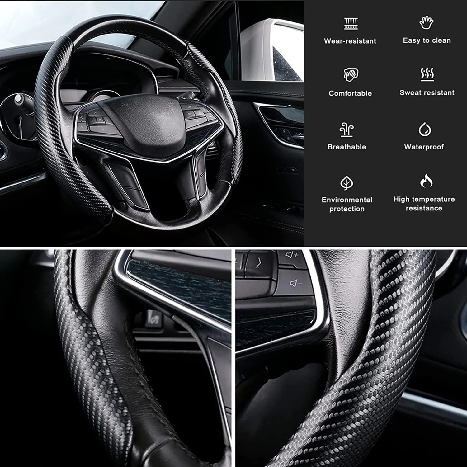 روکش فرمان خودرو زنیت مدل 2 عددی مناسب برای اشکودا راپید/کاروک/کامیک/کودیاک/کودیاک جی تی، فیبر کربنی ضد لغزش، لوازم جانبی خودرو، مشکی