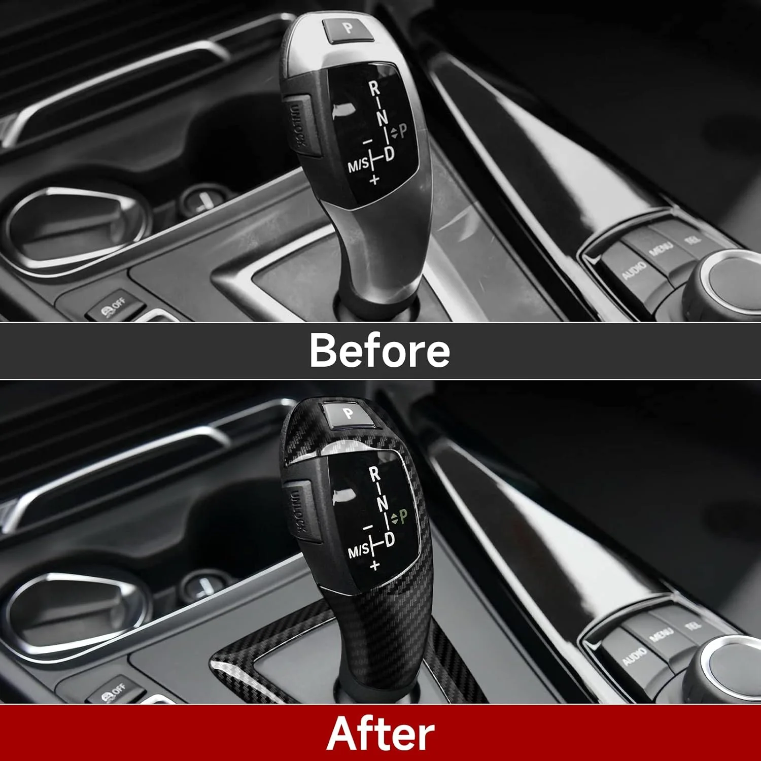 برچسب دنده خودرو HENGYUESHANG، روکش دسته دنده طرح کربن ABS، مناسب برای BMW F20 F21 F22 F23 F30 F31 F32 F33 F34 F35 F36 F07 F10 F12 F13 F15 F16 F25 F26 (مدل A)