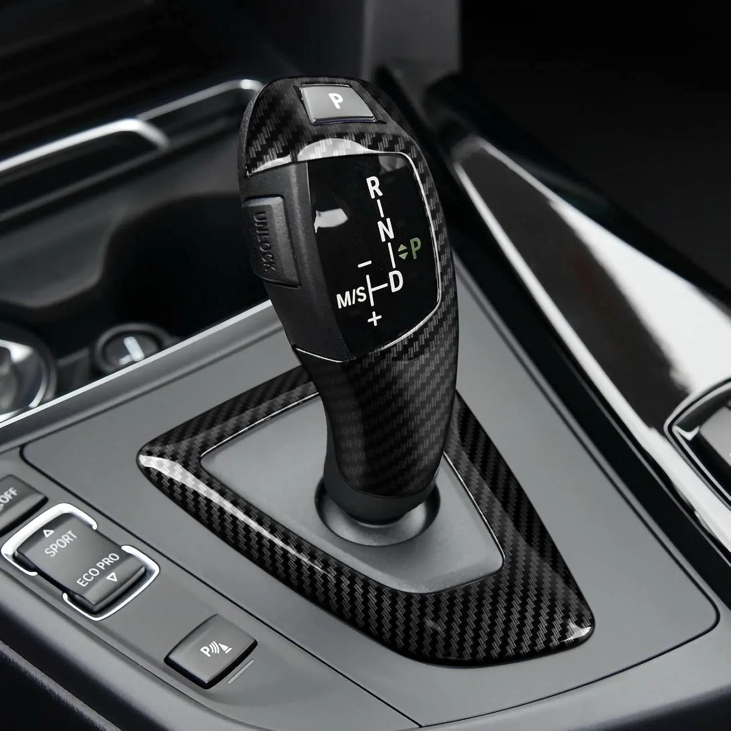 برچسب دنده خودرو HENGYUESHANG، روکش دسته دنده طرح کربن ABS، مناسب برای BMW F20 F21 F22 F23 F30 F31 F32 F33 F34 F35 F36 F07 F10 F12 F13 F15 F16 F25 F26 (مدل A)