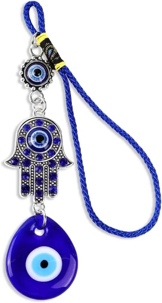 آویز تزئینی چشم نظر HASTHIP® با دست هامسا برای محافظت، آویز چشم آبی برای آینه عقب خودرو، تزئینات مهره ای، آویز لوازم جانبی خودرو برای قاب پنجره و بالکن