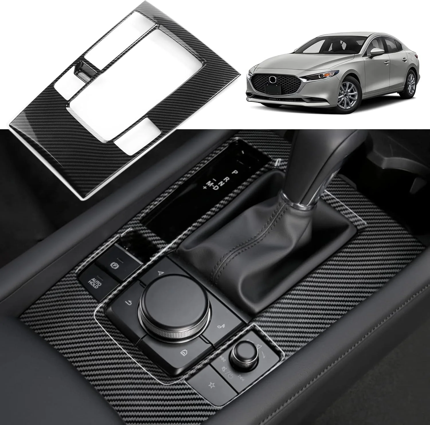 روکش کنسول وسط، پنل دنده و دسته دنده طرح فیبر کربن مناسب برای لوازم جانبی مزدا 3 مدل های 2020، 2021، 2022، 2023، 2024 و 2025