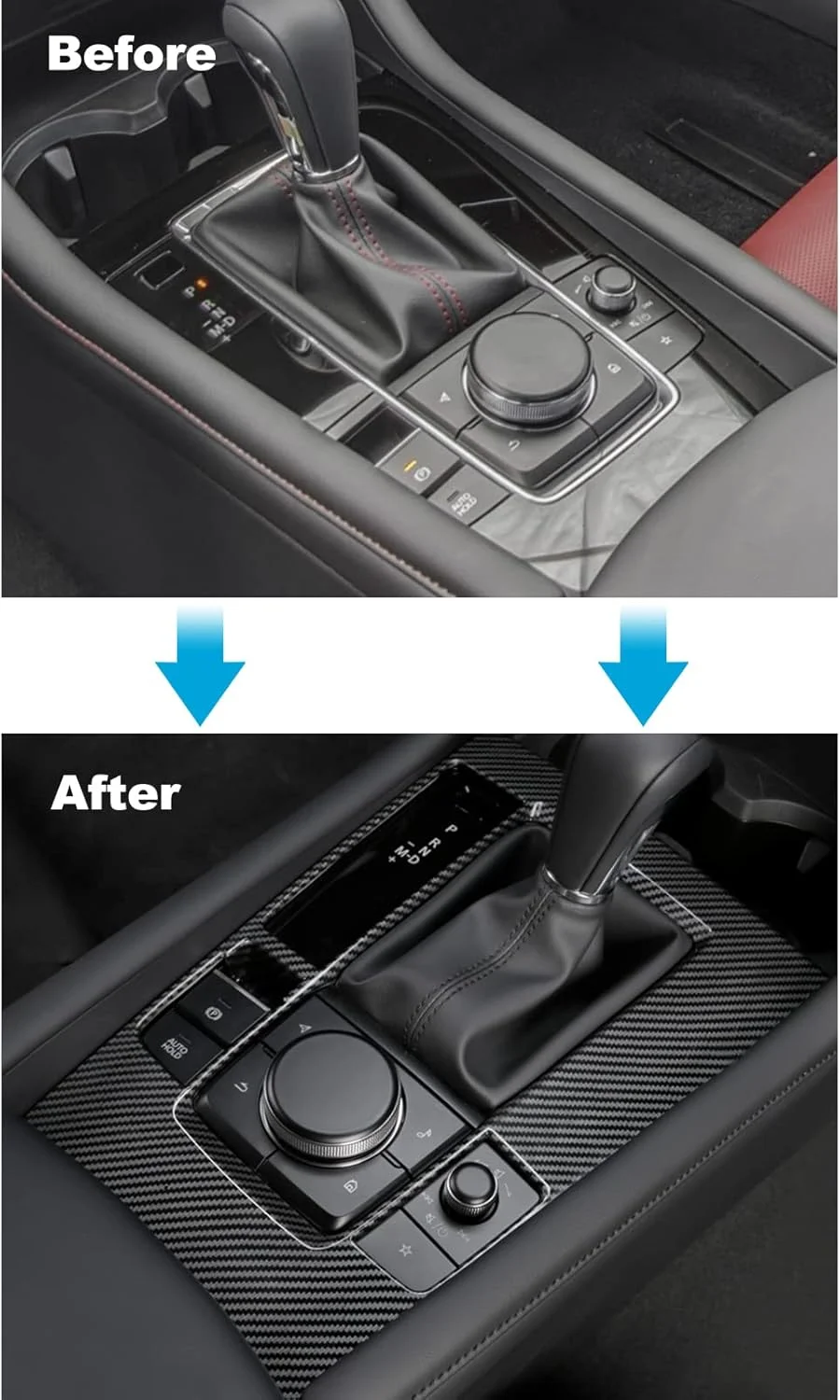 روکش کنسول وسط، پنل دنده و دسته دنده طرح فیبر کربن مناسب برای لوازم جانبی مزدا 3 مدل های 2020، 2021، 2022، 2023، 2024 و 2025
