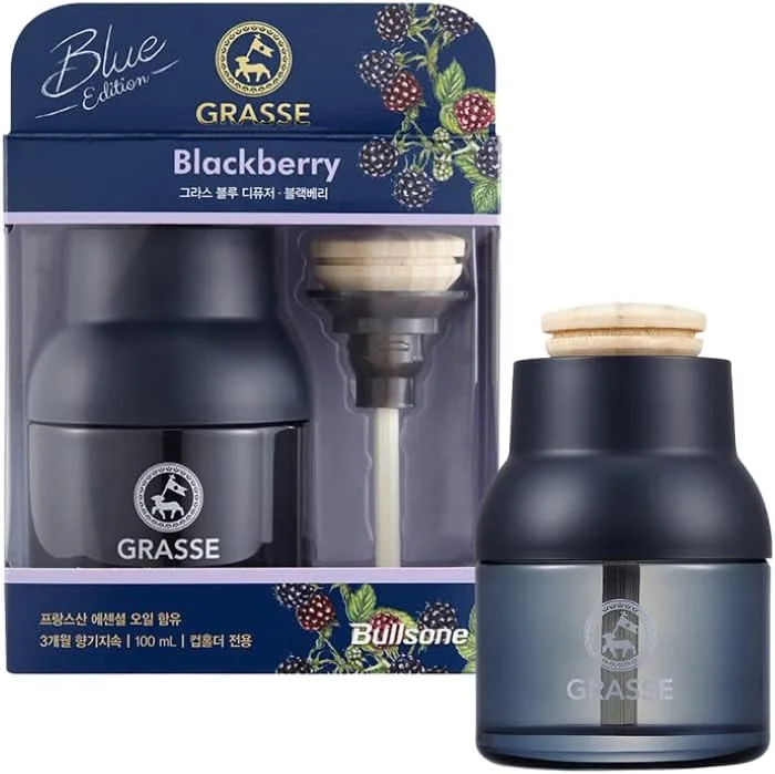 خوشبو کننده هوا خودرو Bullsone Grasse مدل Blue Edition، خوشبو کننده طبیعی هوا خودرو، پخش کننده اسانس عطر لوکس خودرو - رایحه بلک بری