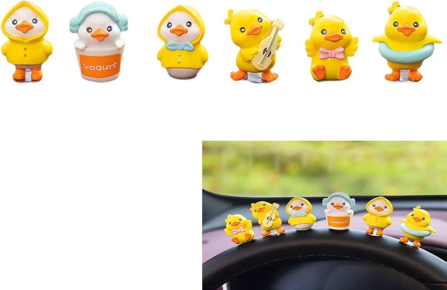 مجموعه 6 عددی تزئینات داشبورد خودرو طرح اردک، تزئینات اردک زرد رنگ برای داشبورد خودرو، تزئینات کوچک و خلاقانه اردک، تزئینات رومیزی منزل برای خودرو، اندازه هر کدام تقریبا 4×2 سانتی متر