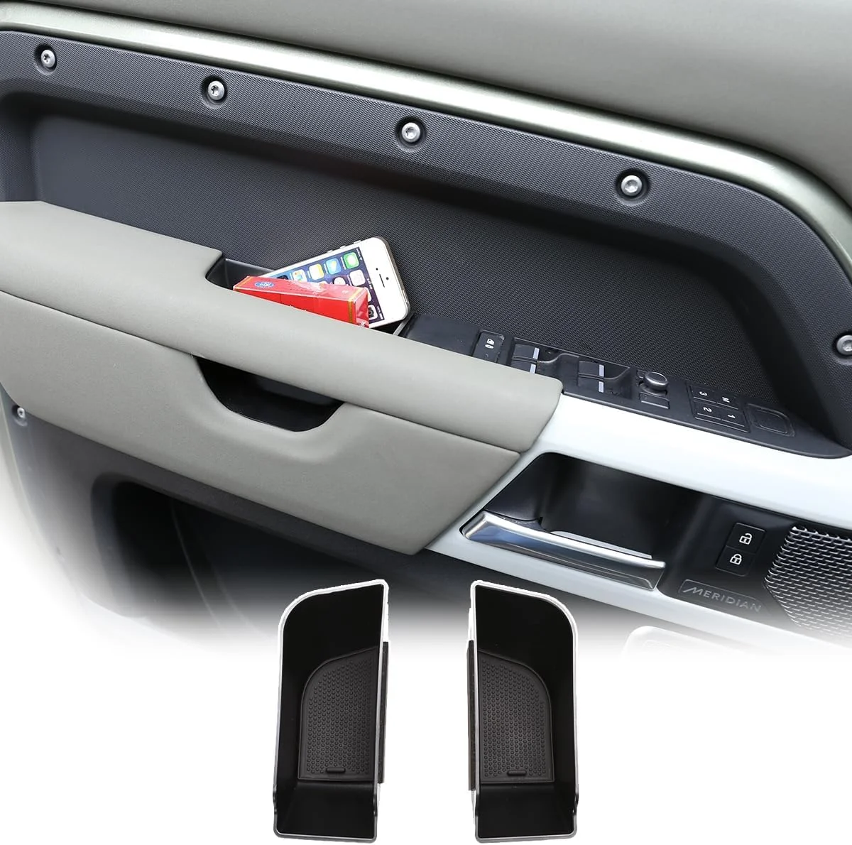 جعبه ذخیره سازی درب خودرو ABS مشکی Zuooiec برای لندرور دیفندر 90 110 130 2020-2024، لوازم جانبی سینی تلفن، جا دستگیره درب جانبی خودرو