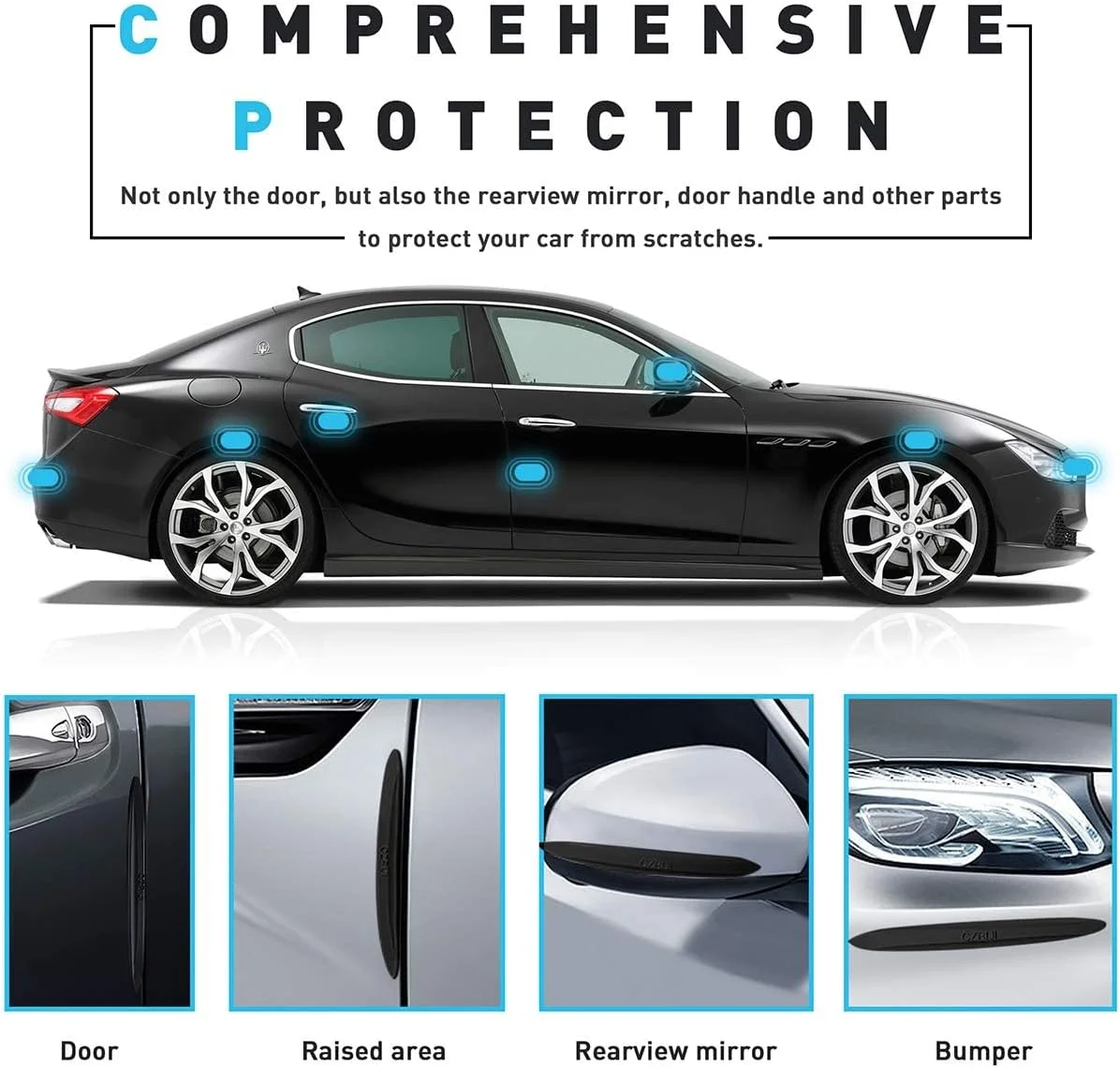 محافظ لبه درب خودرو KASTWAVE، بسته 6 عددی محافظ درب خودرو لاستیکی با محافظ سیلیکونی لبه درب جانبی خودرو برای همه وسایل نقلیه، نرم، چسبندگی بالا، ضد آب، مقاوم در برابر حرارت، مقاوم در برابر سایش (مشکی)