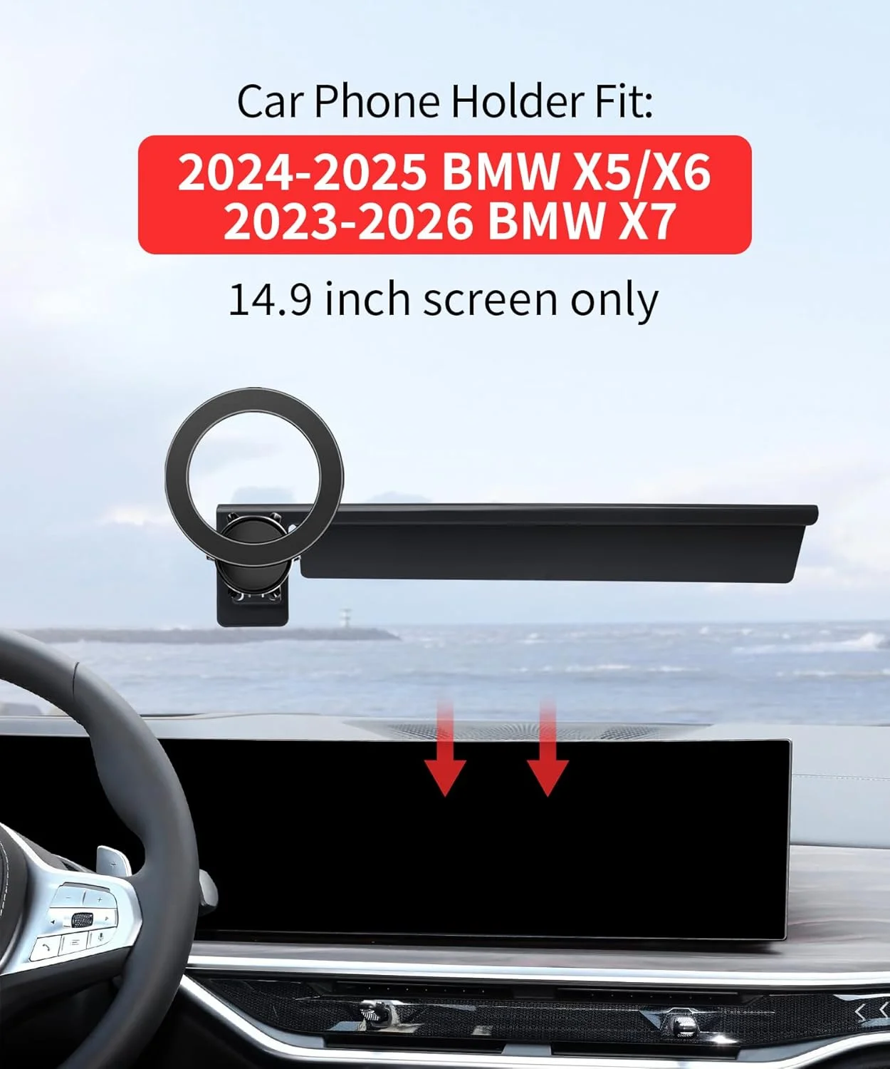 نگهدارنده تلفن همراه خودرو برای ب ام و X5/X6 مدل 2024-2025 و X7 مدل 2023-2026 (صفحه نمایش 14.9 اینچی) - جذب مغناطیسی قوی، اتصال و جدا کردن تلفن با یک دست، عدم تاثیر بر دریچه هوا