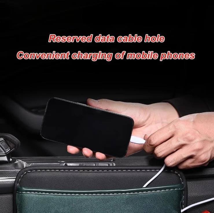 پرکننده شکاف صندلی خودرو CooKaa، جعبه چرمی سازمان دهنده صندلی خودرو و لوازم جانبی خودرو - پرکننده قابل تنظیم شکاف صندلی جلو خودرو برای تلفن، عینک، کلید، کارت (قهوه ای)