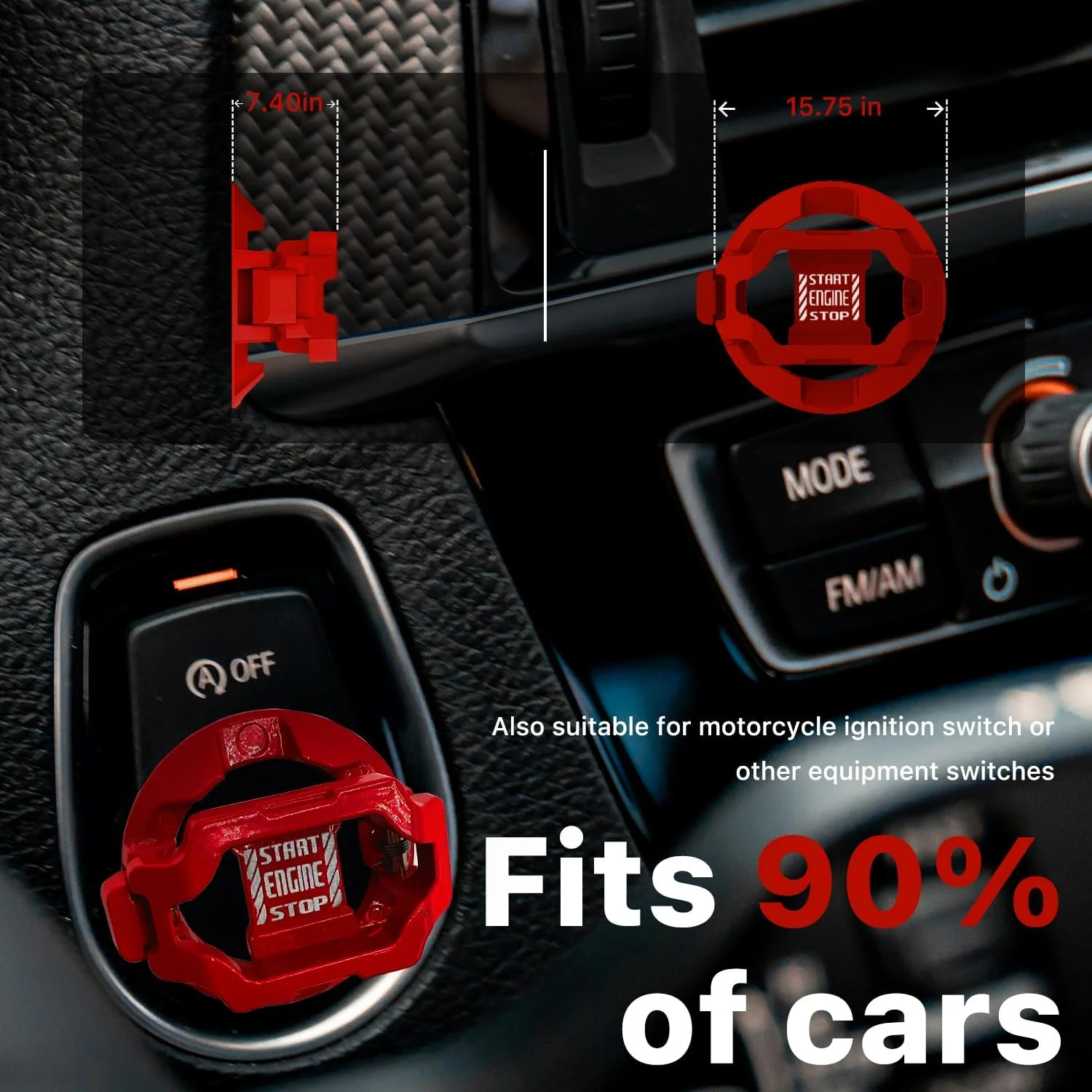 روکش دکمه استارت فشاری، روکش دکمه استارت و استاپ موتور خودرو، روکش محافظ دکمه لمسی، ایمنی ضد کودک برای کامپیوتر، دسکتاپ، خودرو یا تزئینات داخلی موتور سیکلت (مکانیک-قرمز)