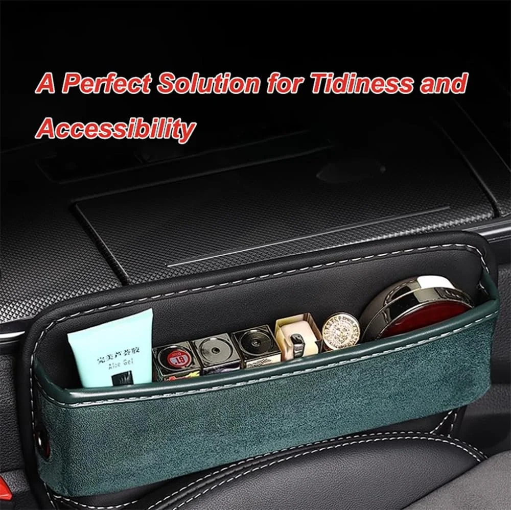 پرکننده شکاف صندلی خودرو CooKaa، جعبه چرمی سازمان دهنده صندلی خودرو و لوازم جانبی خودرو - پرکننده قابل تنظیم شکاف صندلی جلو خودرو برای تلفن، عینک، کلید، کارت (قهوه ای)