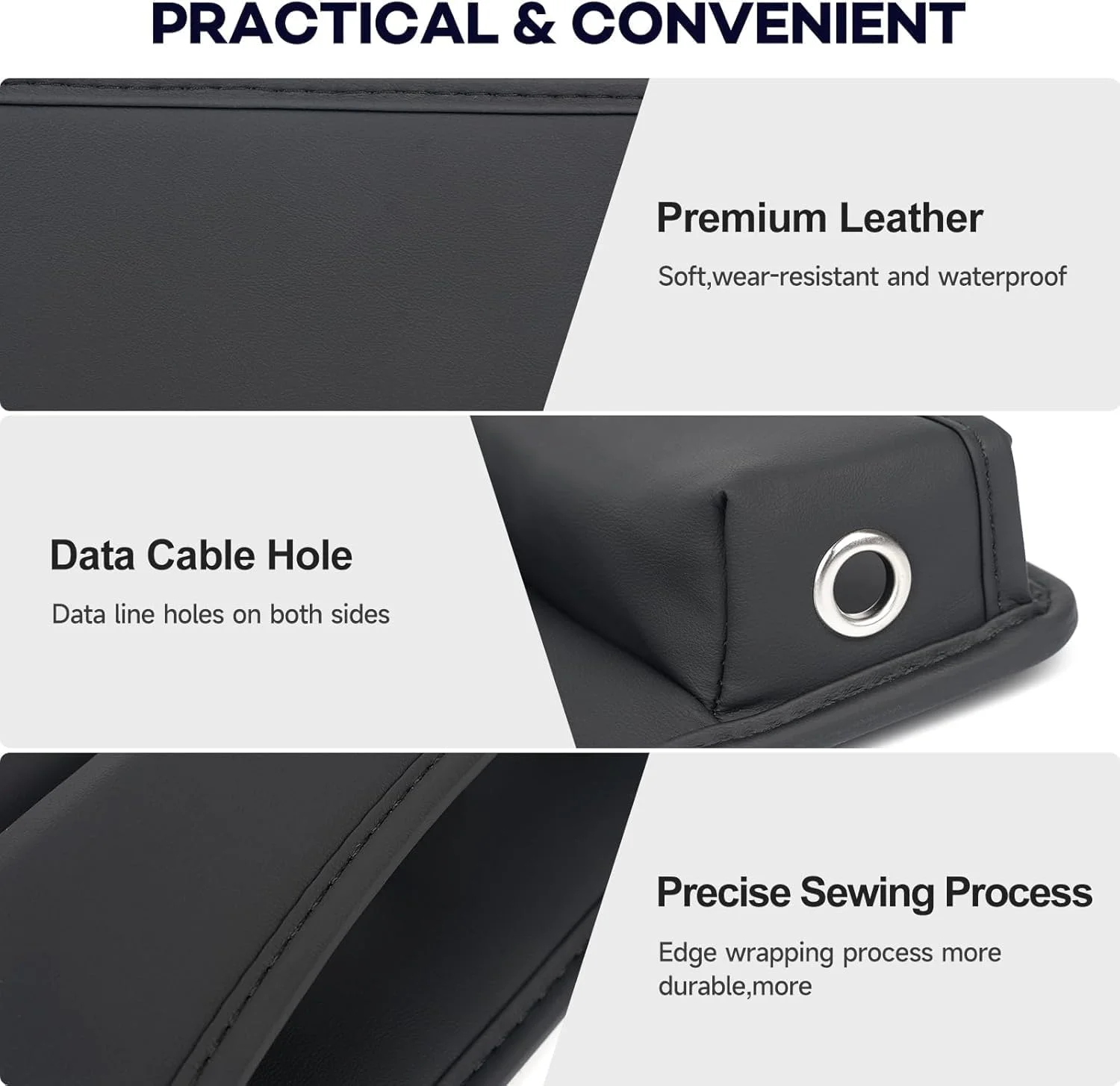 پرکننده شکاف صندلی خودرو CooKaa، جعبه چرمی سازمان دهنده صندلی خودرو و لوازم جانبی خودرو - پرکننده قابل تنظیم شکاف صندلی جلو خودرو برای تلفن، عینک، کلید، کارت (قهوه ای)