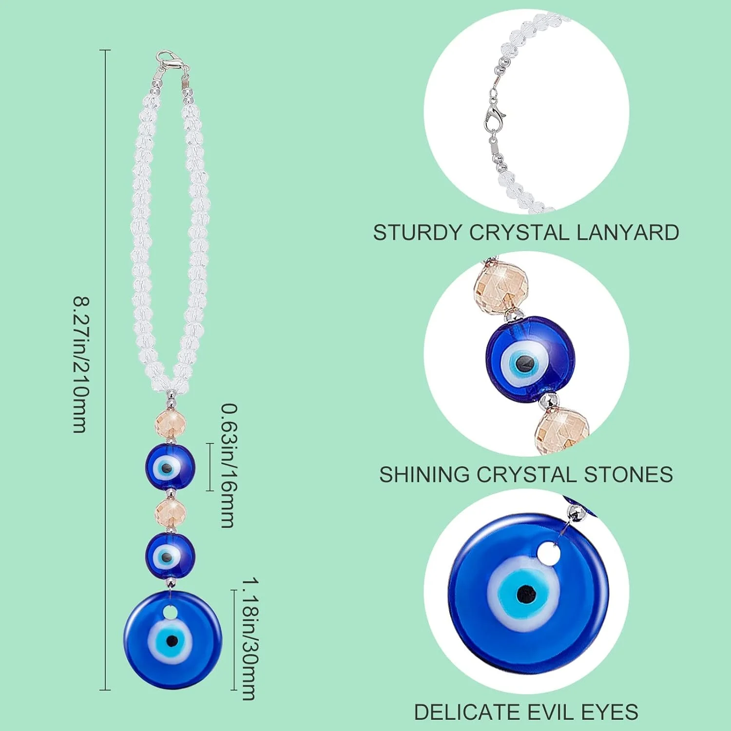 آویز تزئینی چشم نظر WEBEEDY برای خودرو، مهره های آبی چشم نظر ترکی برای خودرو، آویز محافظ چشم نظر برای خودرو، لوازم جانبی آویز خودرو برای آینه عقب بالکن پنجره دکوراسیون بازگشت به مدرسه