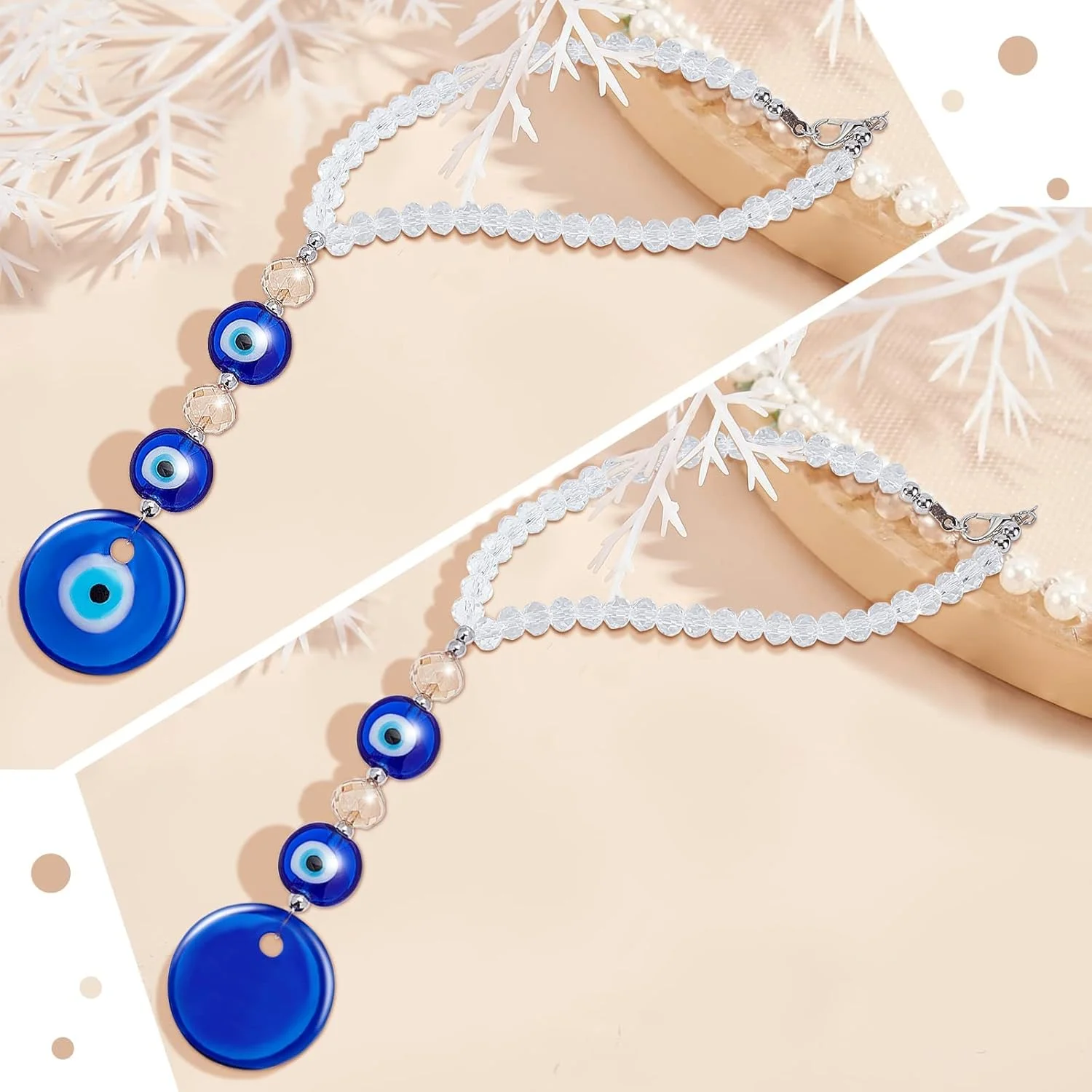 آویز تزئینی چشم نظر WEBEEDY برای خودرو، مهره های آبی چشم نظر ترکی برای خودرو، آویز محافظ چشم نظر برای خودرو، لوازم جانبی آویز خودرو برای آینه عقب بالکن پنجره دکوراسیون بازگشت به مدرسه