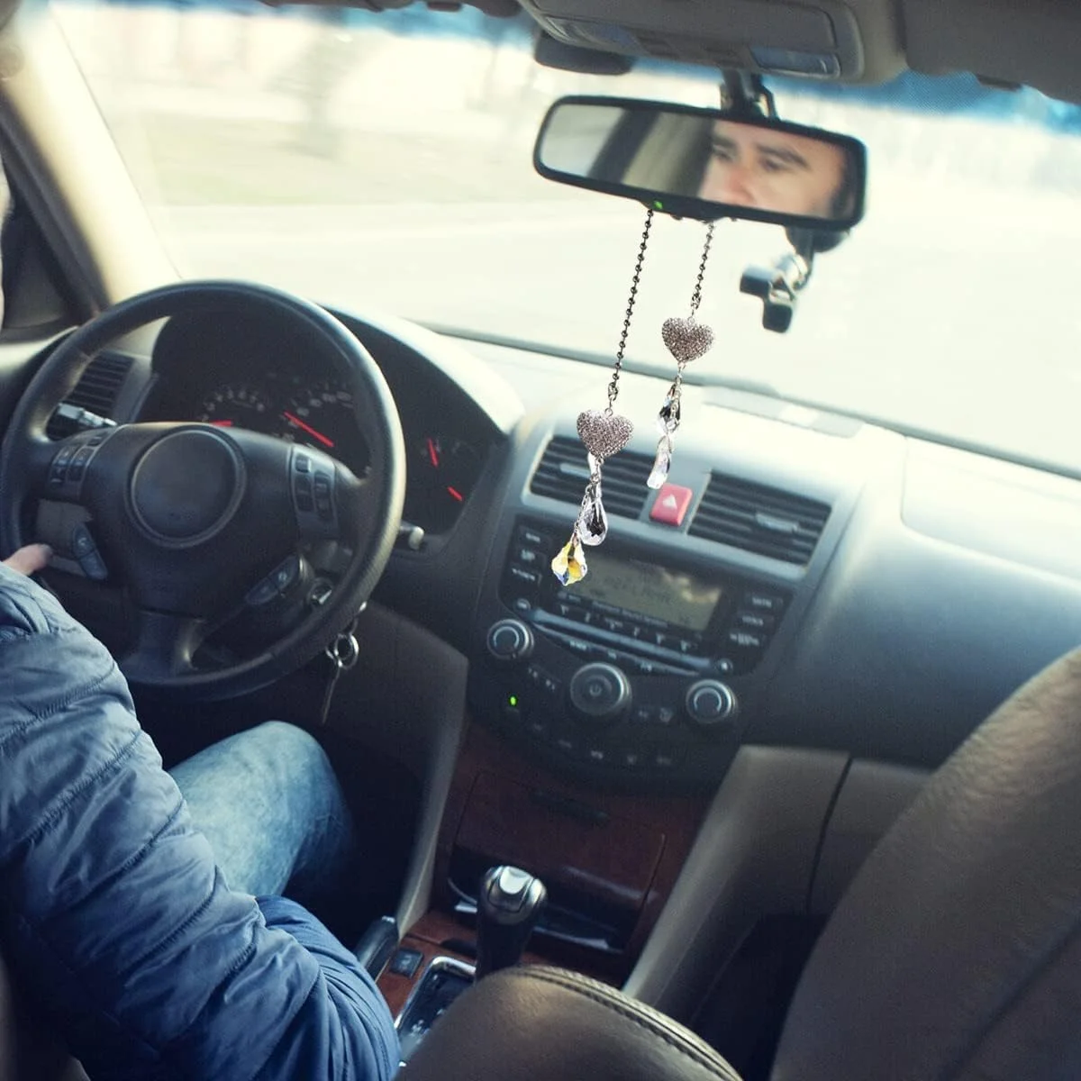 آویز آینه خودرو، لوازم جانبی خودرو برای بانوان، آویز آینه خودرو کریستالی طرح عشق، آویز تزئینی آینه عقب خودرو، برای دکوراسیون داخلی خودرو، هدیه سالگرد (نقره ای، تک سایز)