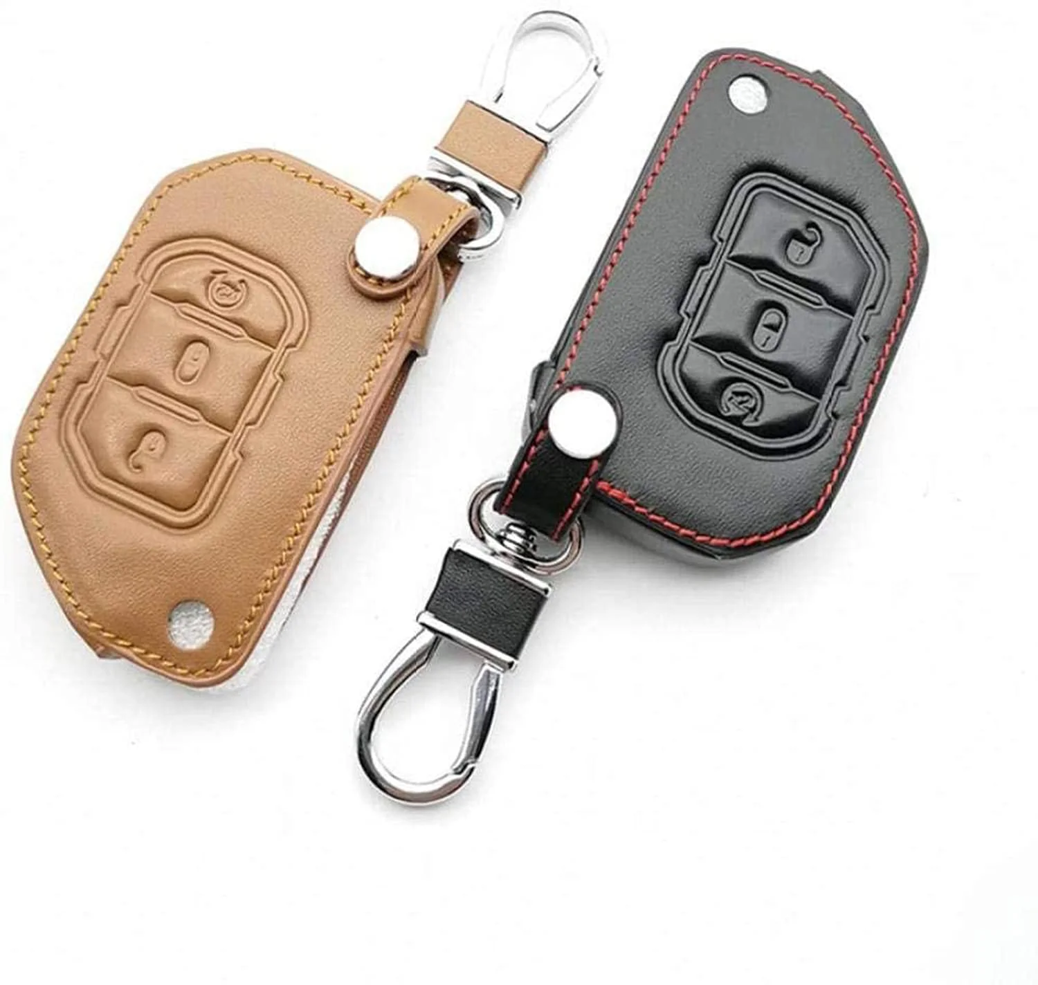 کیف چرمی کلید خودرو DELFINO، کیف نگهدارنده کلید، 3 دکمه تاشو، لوازم جانبی داخلی خودرو، روکش کلید فیبر کربنی برای جیپ رانگلر JL 2018
