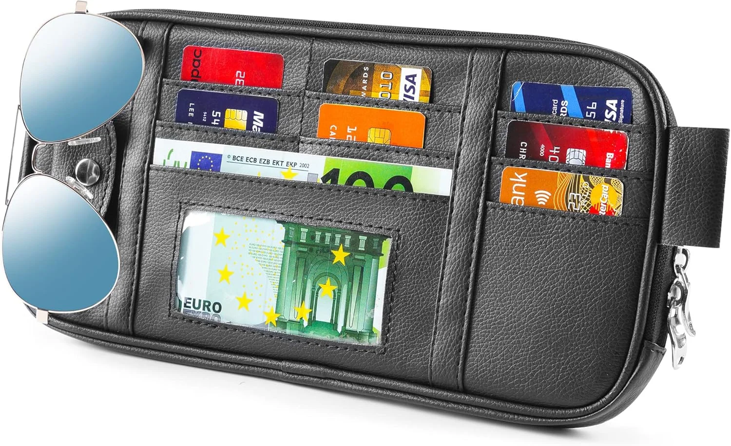 محافظ آفتابگیر خودرو، جیب آفتابگیر خودرو و لوازم جانبی داخلی خودرو، کیف نگهداری آفتابگیر کامیون خودرو با چند جیب (مشکی)