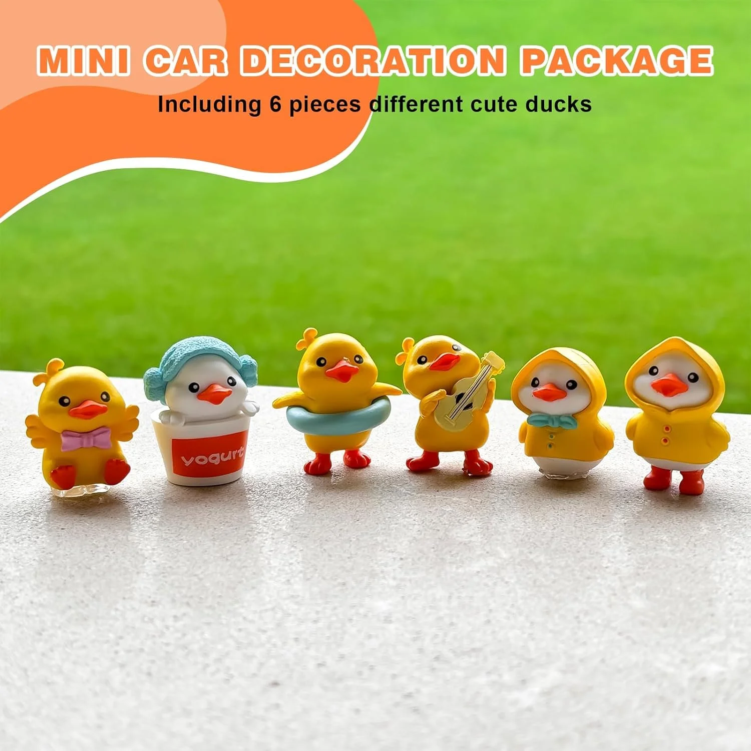 تزئین داشبورد خودرو طرح اردک زرد، 6 عدد مینیاتوری زیبا برای داخل خودرو، لوازم جانبی آینه دید عقب، تزئینات PVC ضد آب برای خانه و محل کار