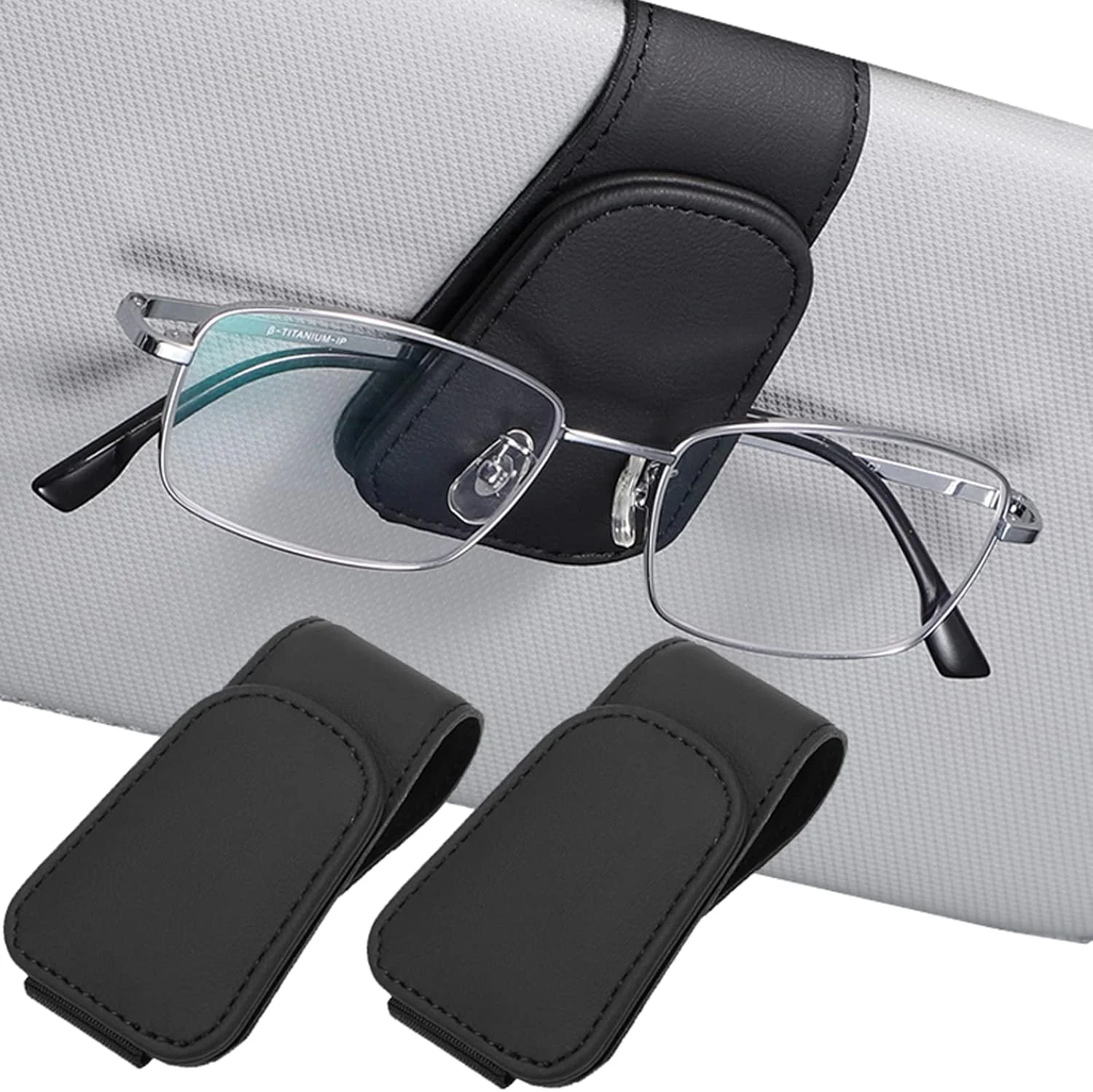 نگهدارنده عینک آفتابی چرمی برای خودرو، گیره آویز عینک، لوازم جانبی آفتابگیر خودرو، گیره کارت بلیط