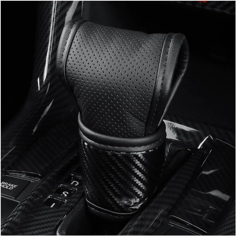 روکش دسته دنده خودرو IHOTDER، روکش چرمی فیبر کربنی برای تزئین و محافظت از خودرو، لوازم جانبی داخلی خودرو مناسب برای خودروهای شاسی بلند و کامیون (مشکی)