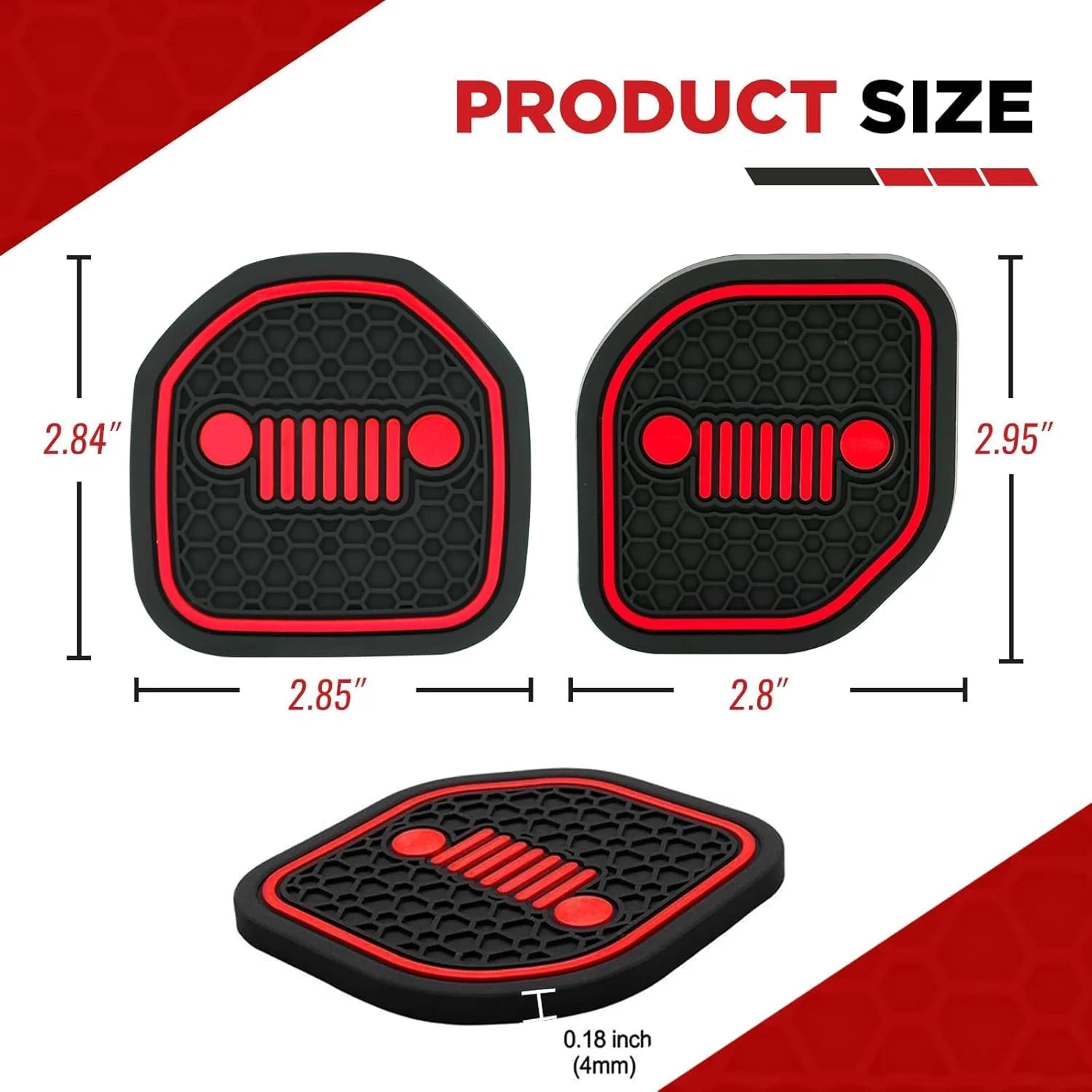 سازگار با جیپ رانگلر JL JLU مدل های 2018 2019 2020 2021 2022، 4 عدد زیر لیوانی خودرو لوازم جانبی داخلی خودرو (قرمز)