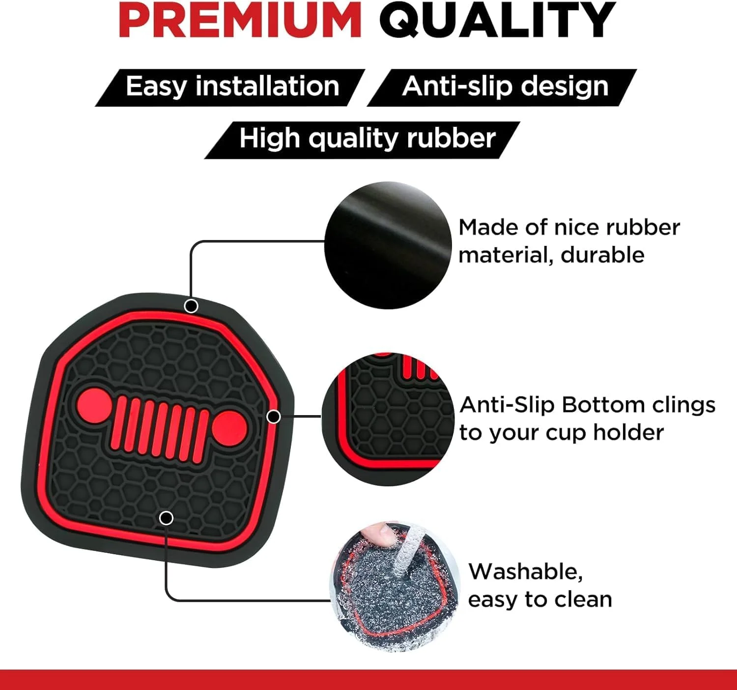 سازگار با جیپ رانگلر JL JLU مدل های 2018 2019 2020 2021 2022، 4 عدد زیر لیوانی خودرو لوازم جانبی داخلی خودرو (قرمز)