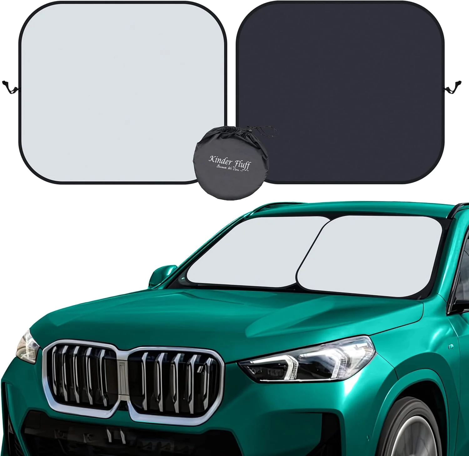 آفتابگیر شیشه جلوی خودرو Kinder Fluff - لوازم جانبی خودرو تایید شده با قابلیت مسدود کردن 99.87% اشعه ماوراء بنفش - محافظ آفتاب برای فرمان، صندلی خودرو و لوازم جانبی داخلی خودرو - سایه بان پنجره (استاندارد)