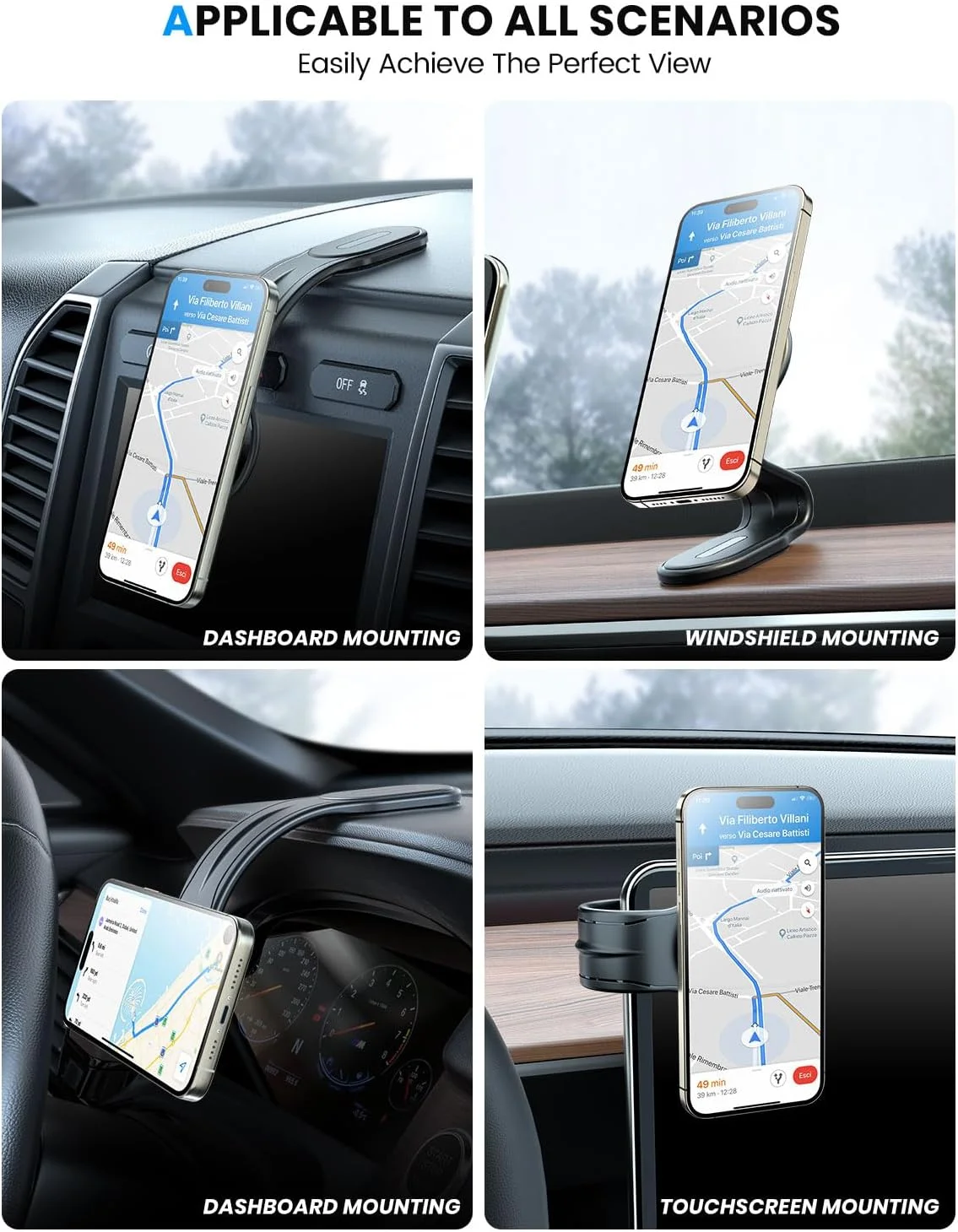 نگهدارنده مغناطیسی گوشی خودرو eSamcore با بازوی آلومینیومی قابل انعطاف و جداشدنی، مناسب برای داشبورد خودرو و سازگار با آیفون های سری 15، 14، 13 پرو مکس و مینی