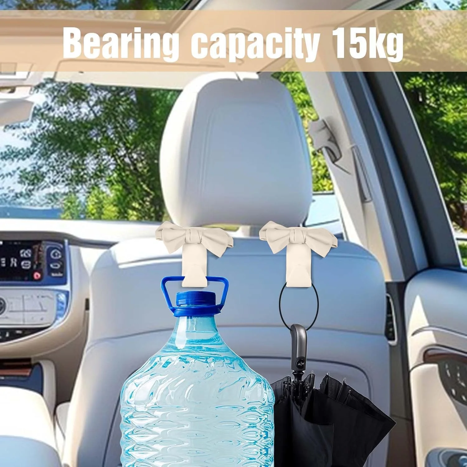 ۲ عدد قلاب پشت سری صندلی خودرو، نگهدارنده کیف دستی، سازمان دهنده خودرو، قلاب های زیبا پاپیونی، لوازم جانبی سازماندهی خودروی بانوان، لوازم ضروری سفر جاده ای (سفید، تک سایز)