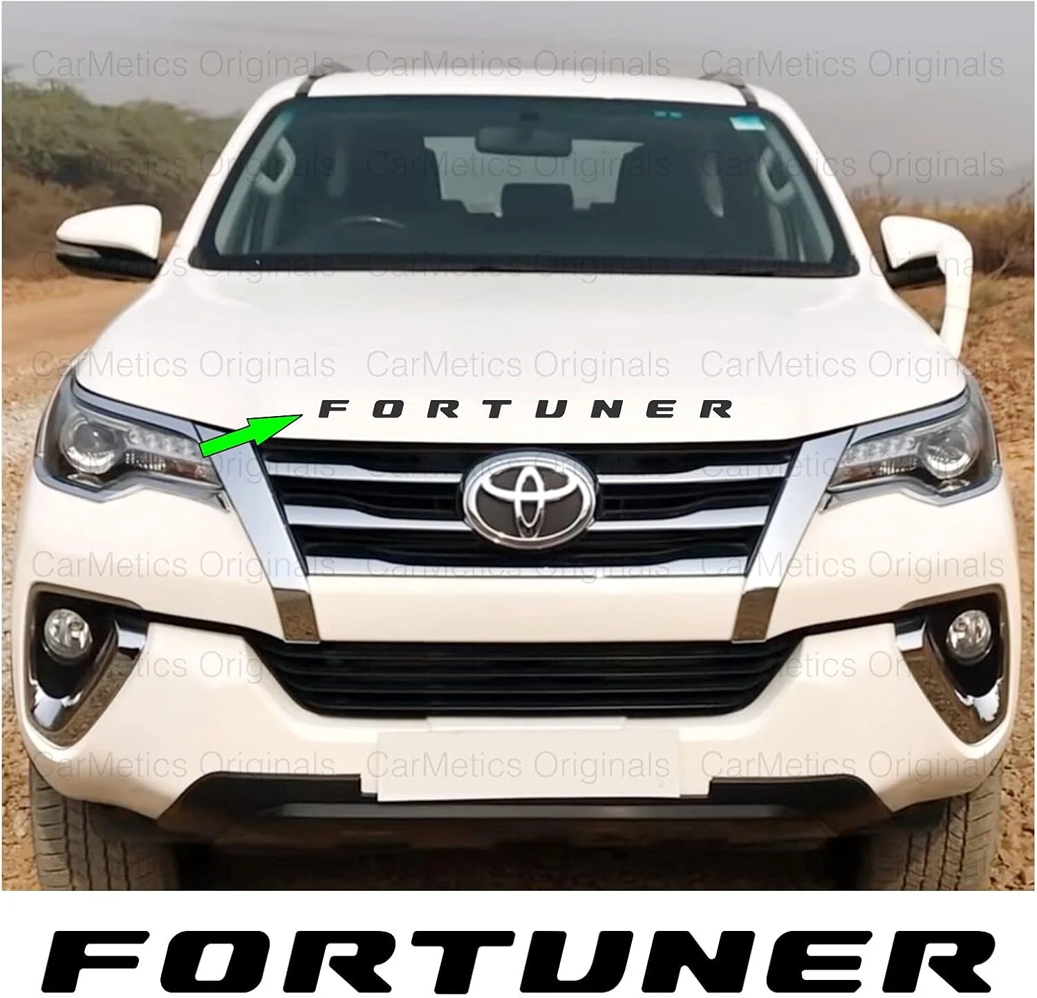 حروف سه بعدی FORTUNER CarMetics (برچسب سه بعدی، لوگو سه بعدی، نشان سه بعدی برای لوازم جانبی کاپوت خودرو) - مشکی براق - مجموعه 2 عددی - با چسب قوی 3M