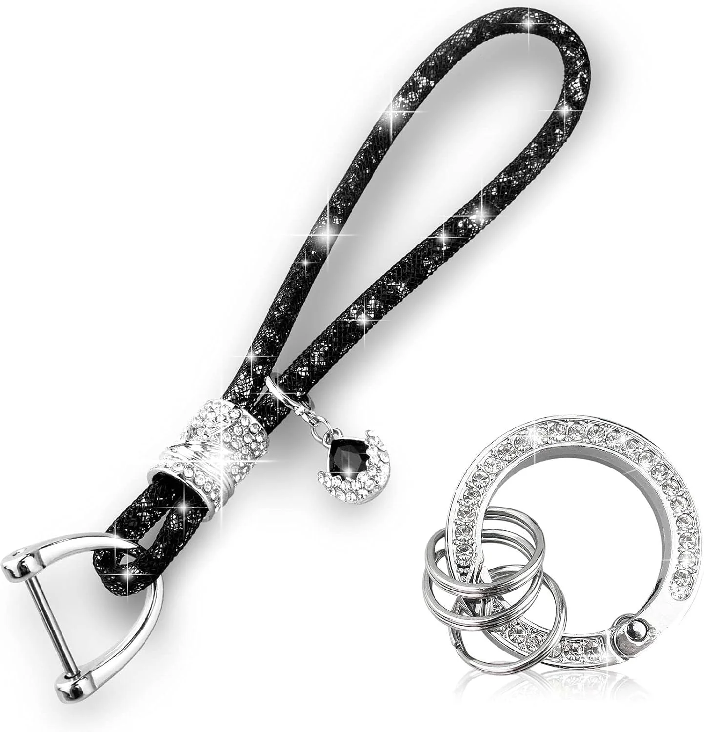 جاکلیدی کریستالی براق خودرو زنانه، حلقه جاکلیدی نگین دار، لوازم جانبی جاکلیدی، تزئینات کلید خودرو