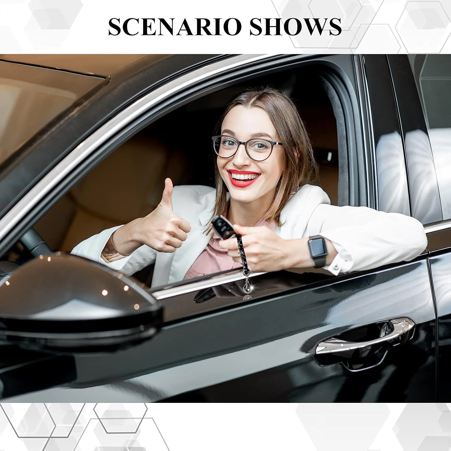 جاکلیدی کریستالی براق خودرو زنانه، حلقه جاکلیدی نگین دار، لوازم جانبی جاکلیدی، تزئینات کلید خودرو