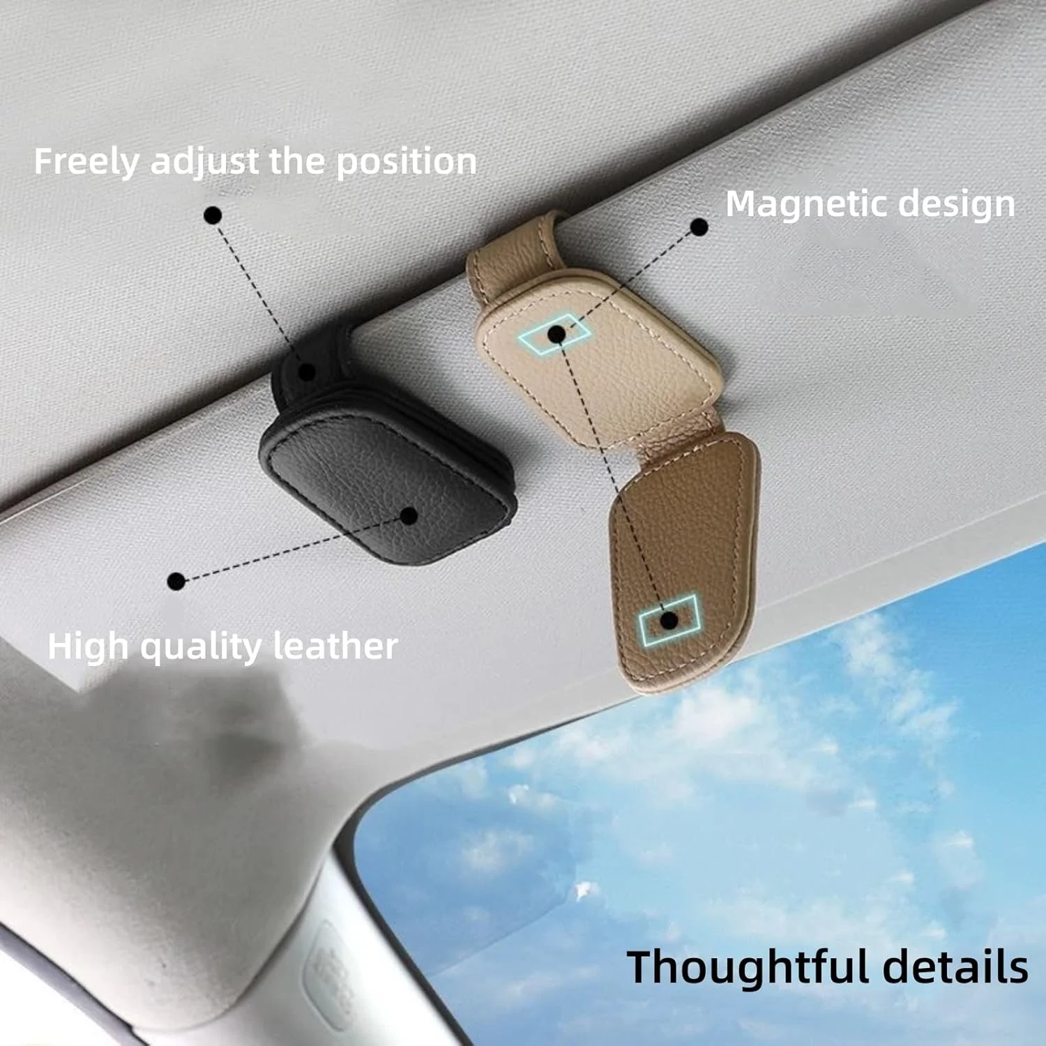 گیره عینک خودرو، جعبه عینک خودرو، آفتاب گیر خودرو، لوازم داخلی خودرو، قاب عینک خودرو، جعبه عینک آفتابی خودرو، گیره صندلی عینک، طراحی گیره پشتی، بسته شدن مغناطیسی، باریک و سبک (مشکی)