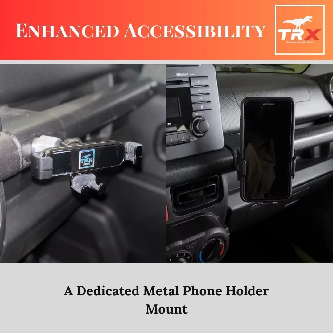 نگهدارنده تلفن همراه پیچی TRX AUTO مناسب برای سوزوکی جیمنی 2 درب و سوزوکی جیمنی 5 درب مدل 2018 تا 2025 | لوازم جانبی خودرو سازگار با سوزوکی جیمنی | لوازم جانبی جیمنی 2025 | آلومینیوم