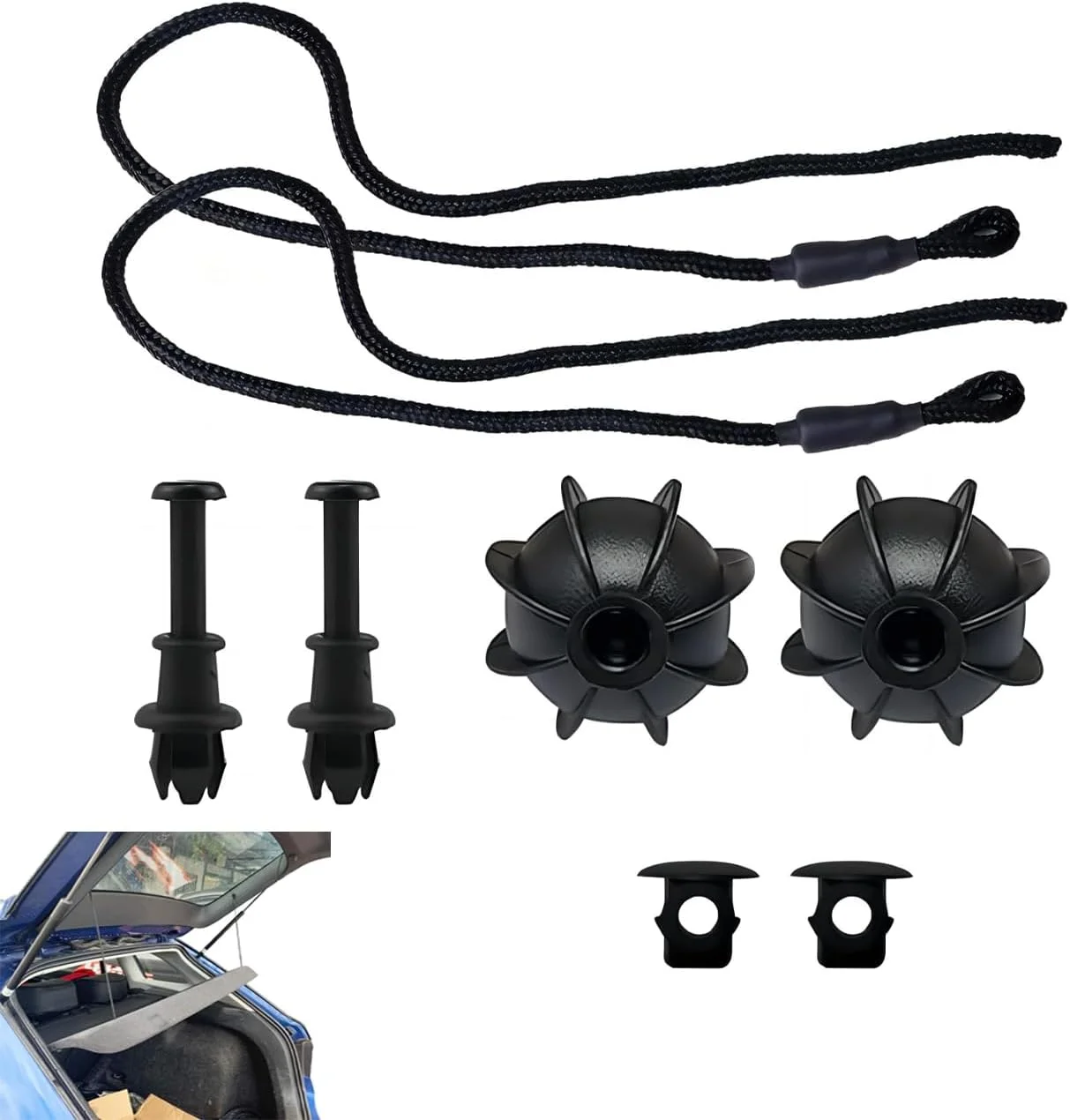 یک جفت بند طاقچه عقب خودرو با گیره، بند طاقچه عقب داخلی برای خودروهای هاچ‌بک، لوازم جانبی بادوام خودرو جایگزین بندهای روکش محفظه بار (مشکی)