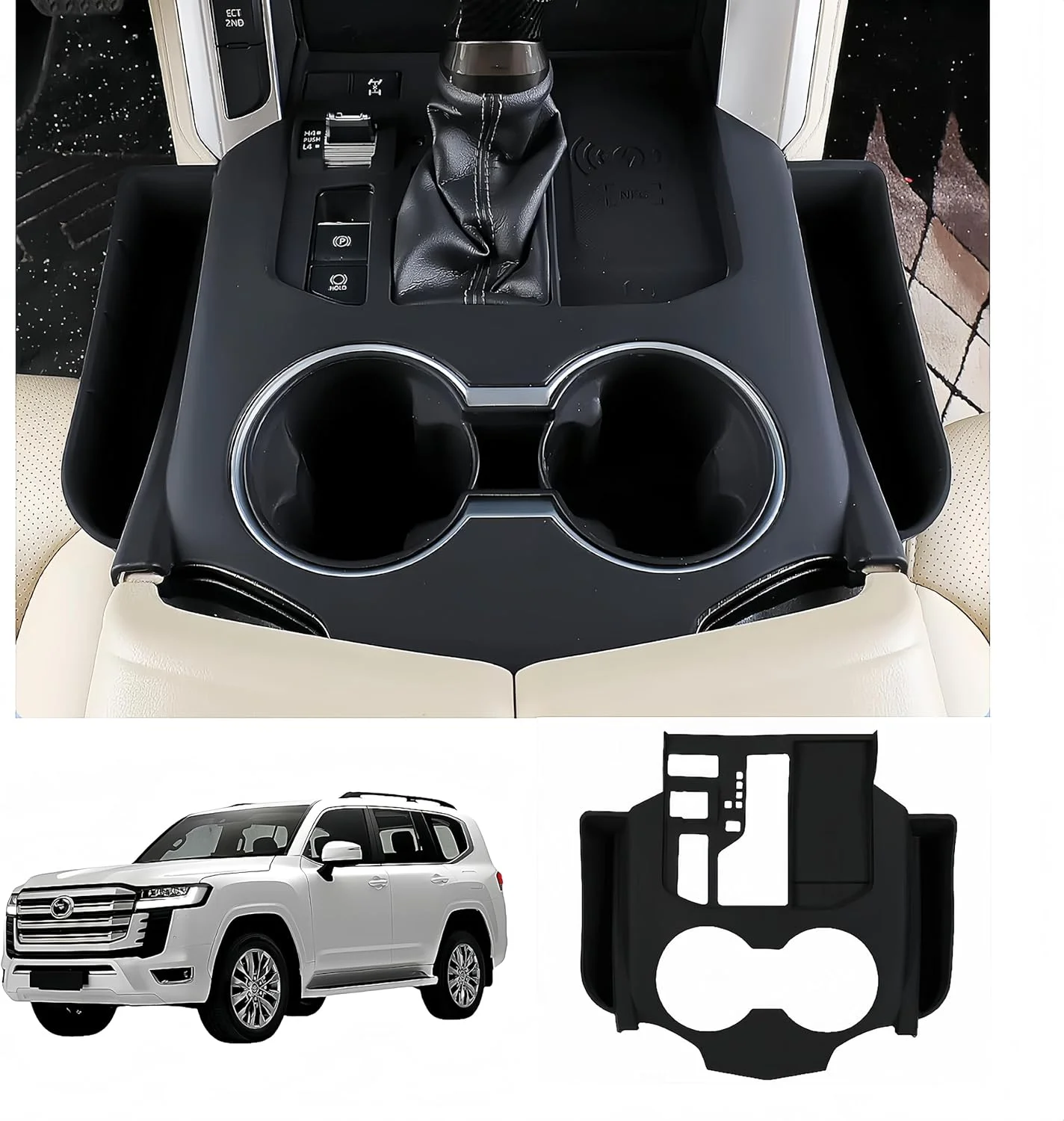 جعبه ذخیره سازی کنسول مرکزی خودرو [سیلیکونی] برای تویوتا لندکروزر 300 مدل 2022-2024، پد سیلیکونی برای داشبورد مرکزی، جعبه ذخیره سازی کنسول مرکزی سری LC300، لوازم جانبی تزئینی داخلی (مشکی)